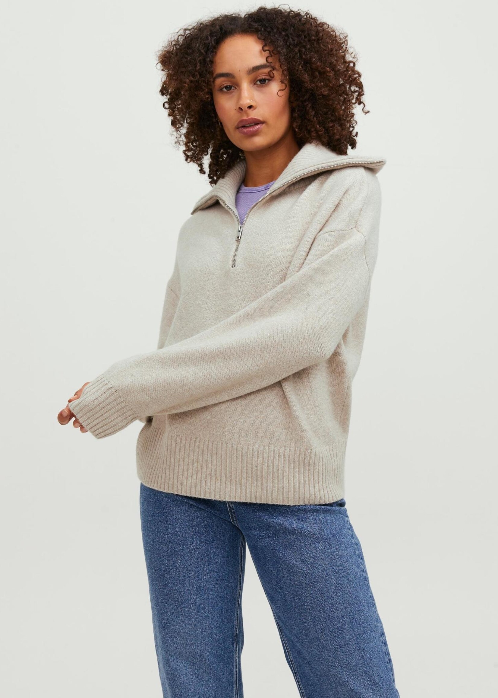 JXSIKA HALF ZIP KNIT - BONE WHITE