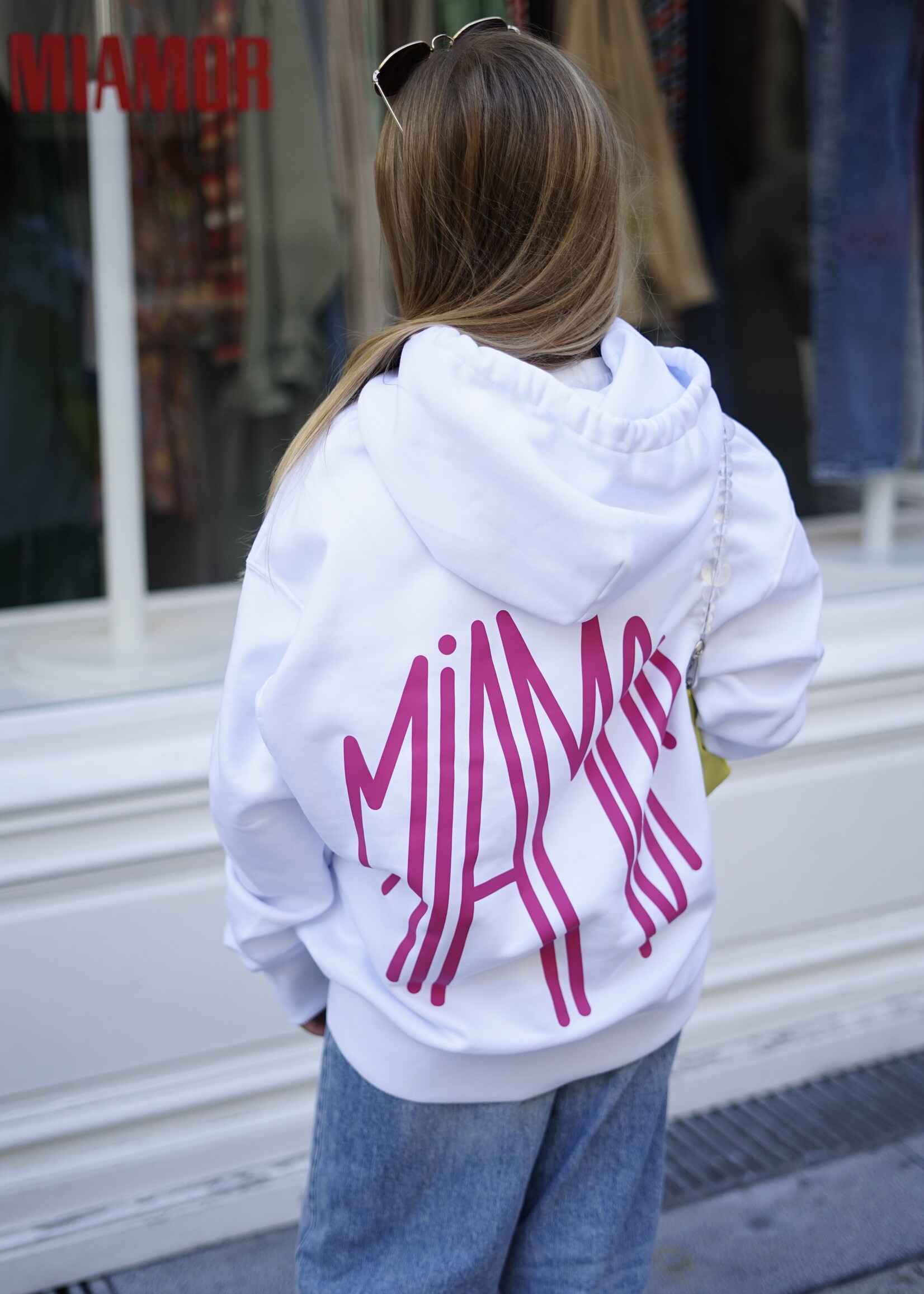 Miamor supreme hoodie white - pink logo