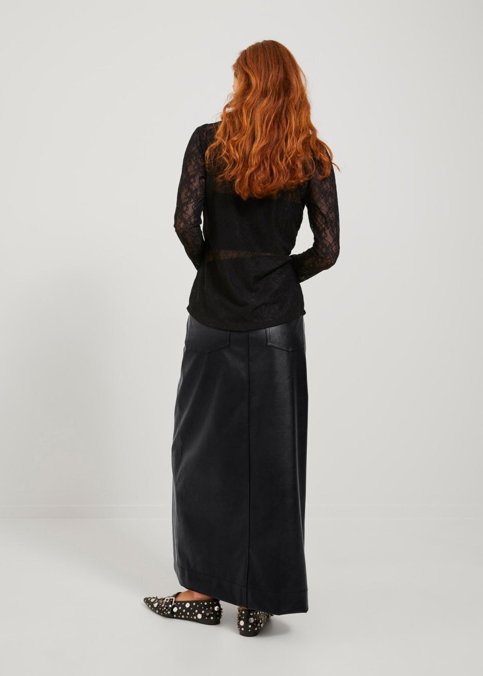 JJXX JXELVA LONG FAUX LEATHER SKIRT - BLACK