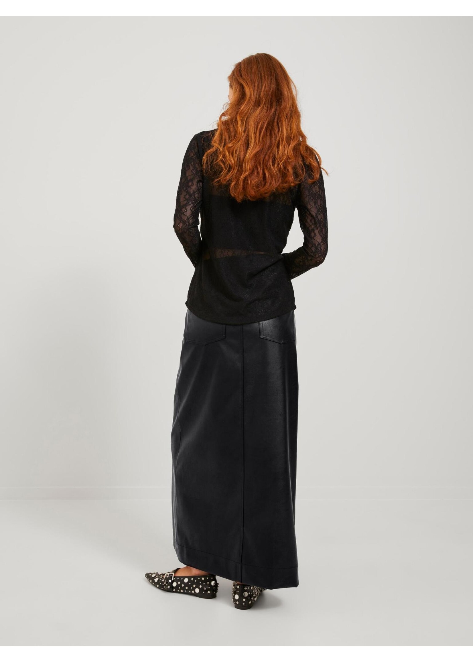 JXELVA LONG FAUX LEATHER SKIRT - BLACK