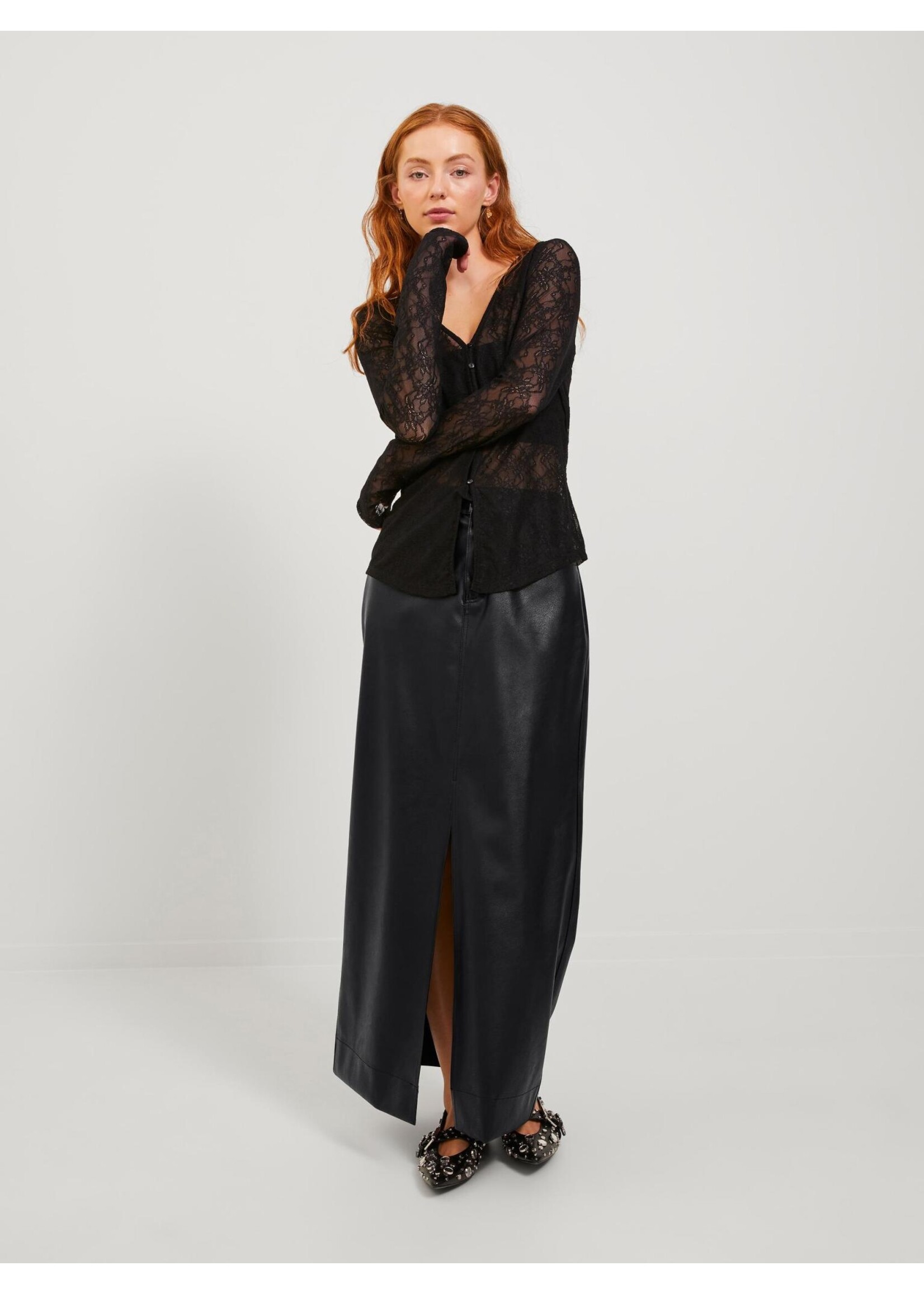 JJXX JXELVA LONG FAUX LEATHER SKIRT - BLACK