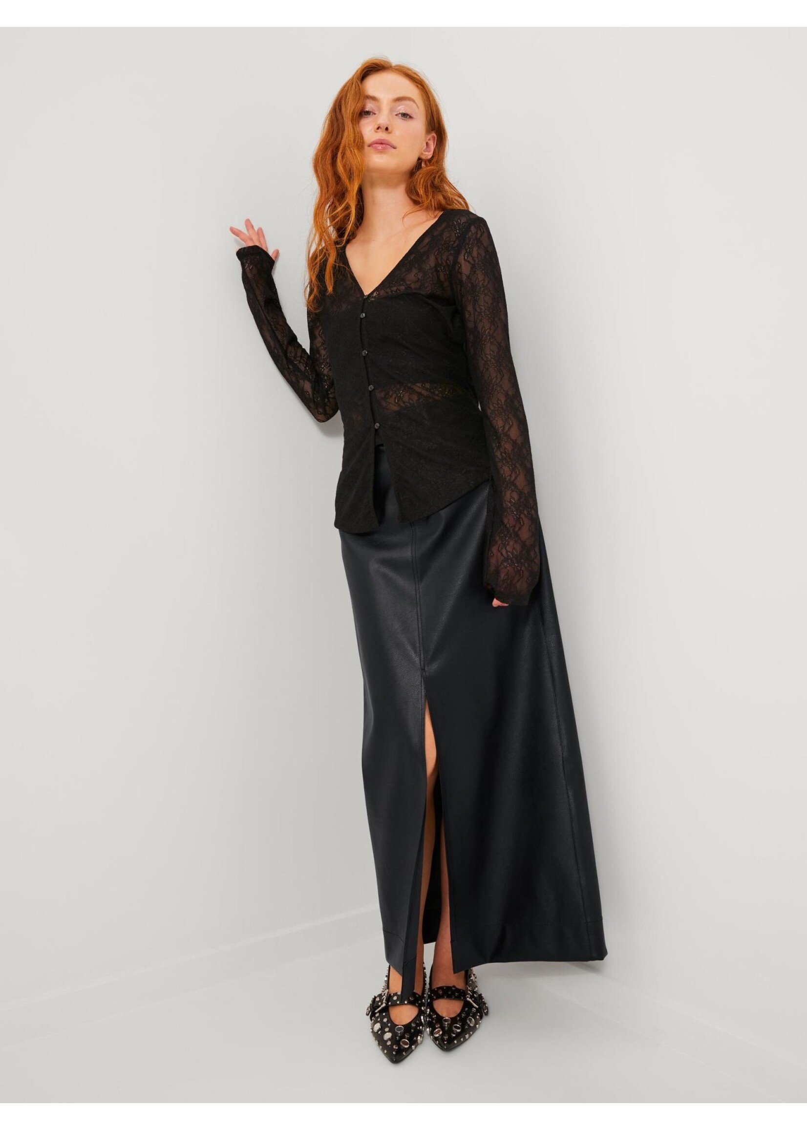 JJXX JXELVA LONG FAUX LEATHER SKIRT - BLACK