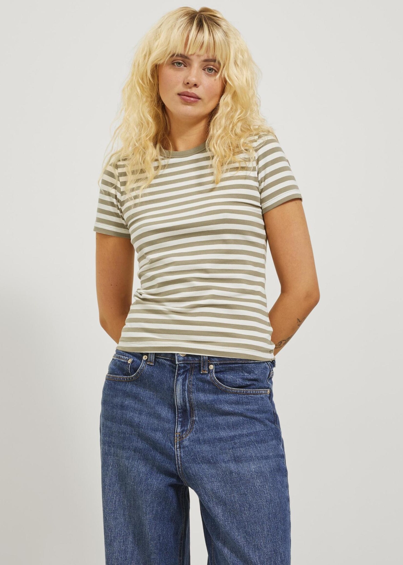 JJXX JXGIGI STRIPE TEE - ALOE SEEDPEARL