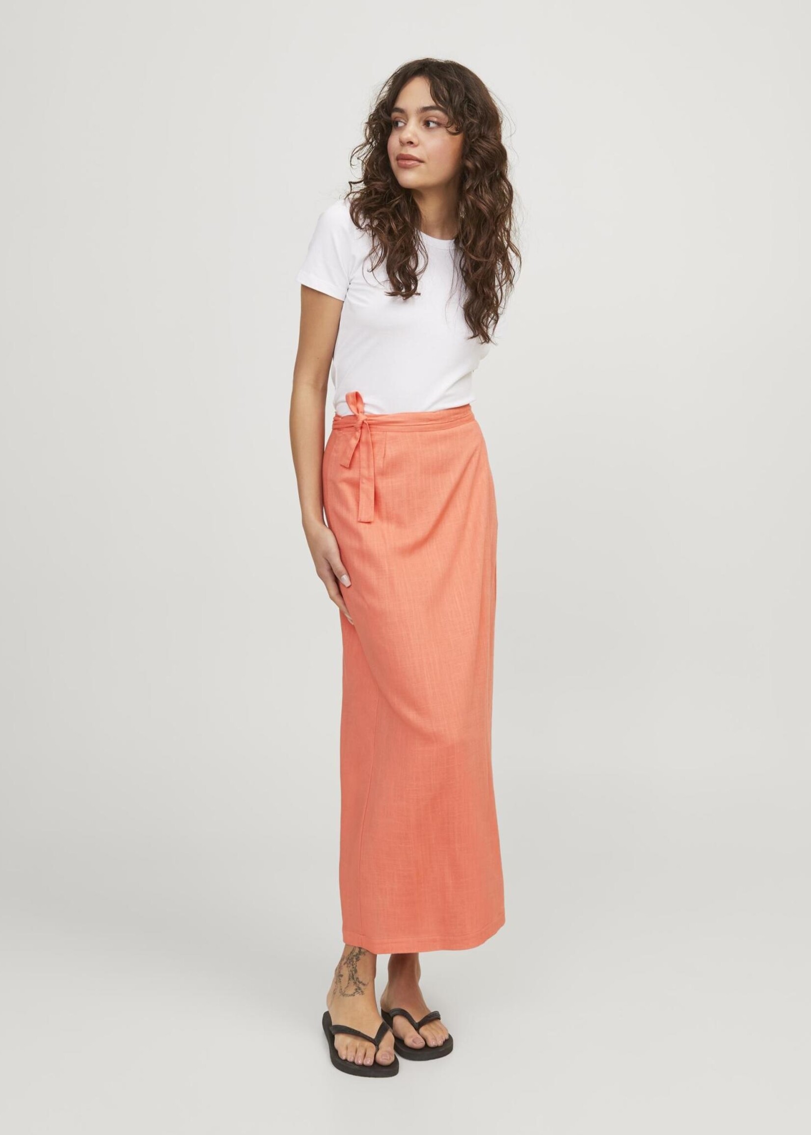 JJXX JXOCEAN LINEN BLEND HW WRAP SKIRT - PEACH ECHO