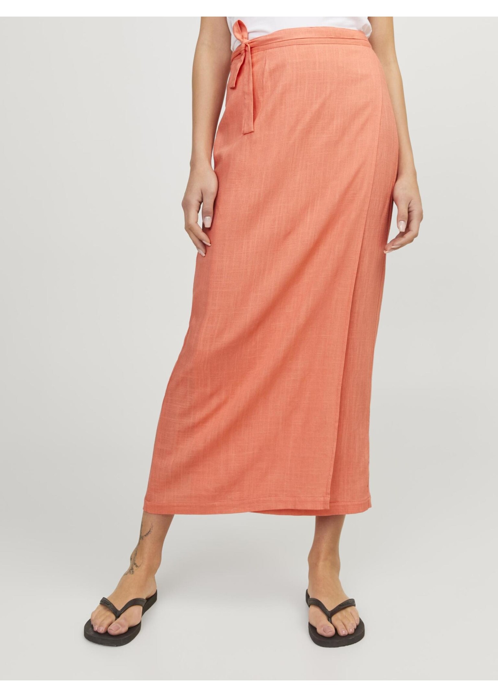 JXOCEAN LINEN BLEND HW WRAP SKIRT - PEACH ECHO