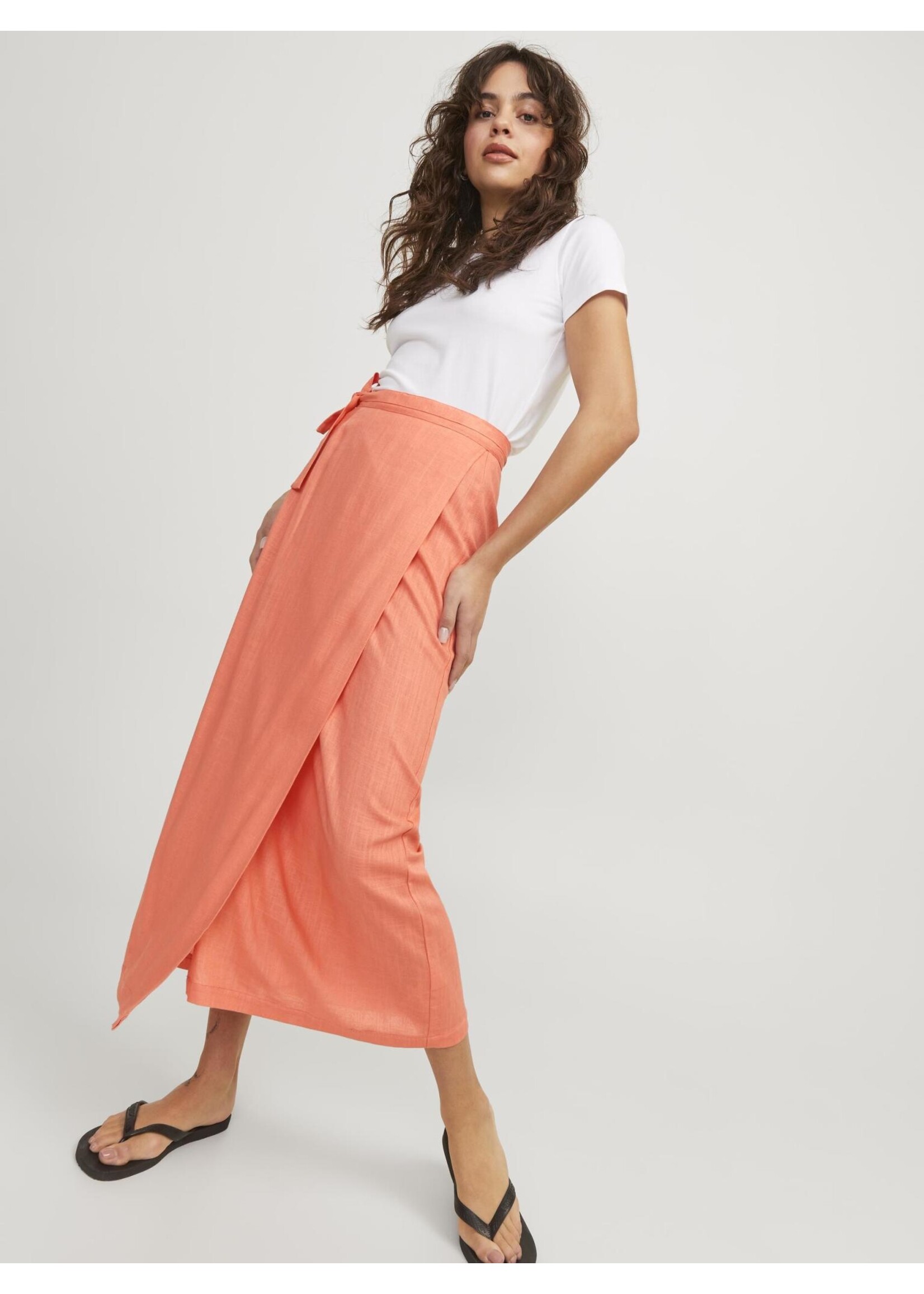 JJXX JXOCEAN LINEN BLEND HW WRAP SKIRT - PEACH ECHO