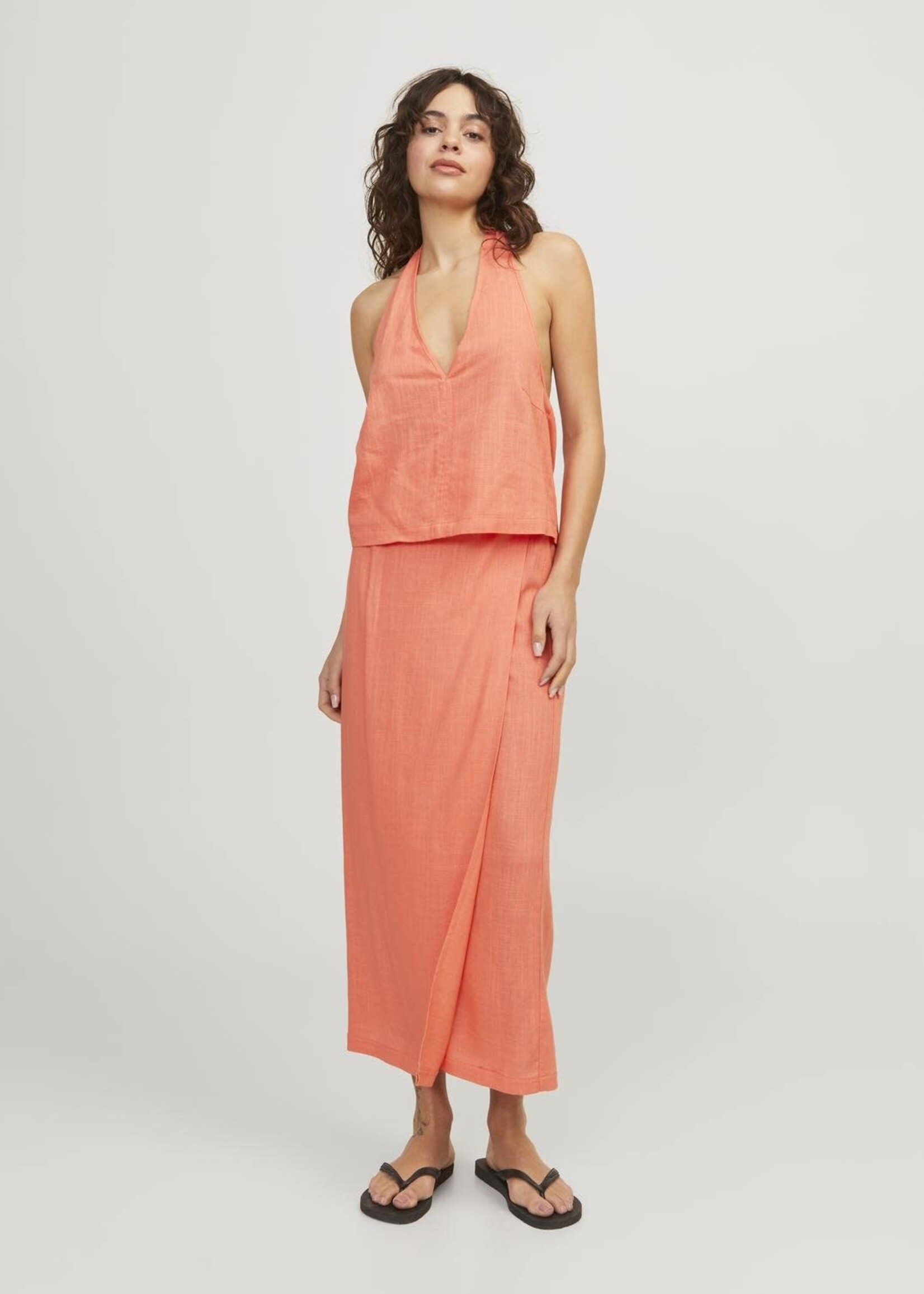 JJXX JXOCEAN LINEN BLEND HALTERNECK TOP - PEACH ECHO