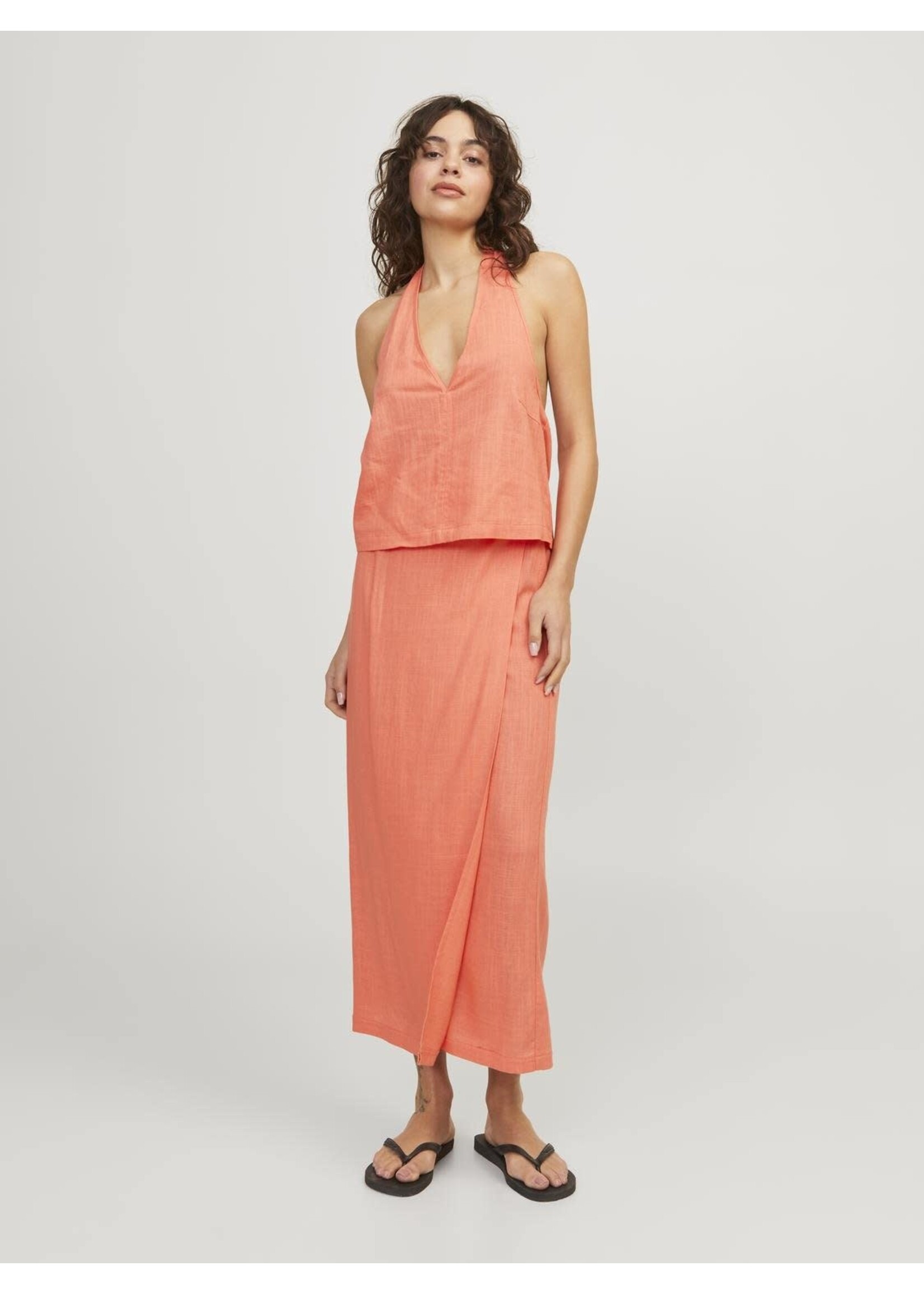 JJXX JXOCEAN LINEN BLEND HALTERNECK TOP - PEACH ECHO