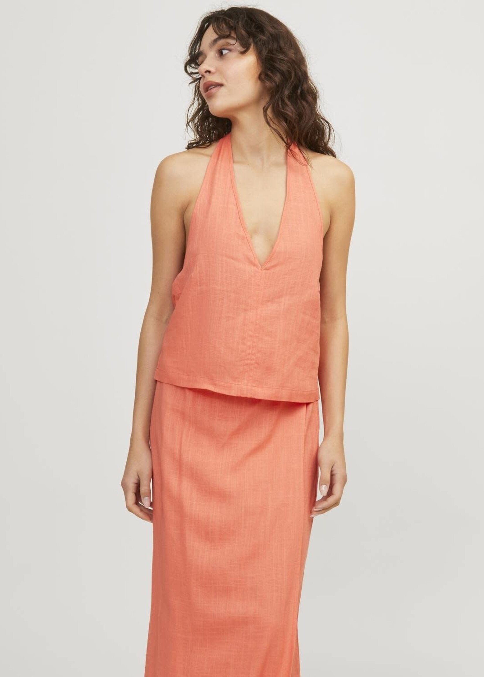 JJXX JXOCEAN LINEN BLEND HALTERNECK TOP - PEACH ECHO