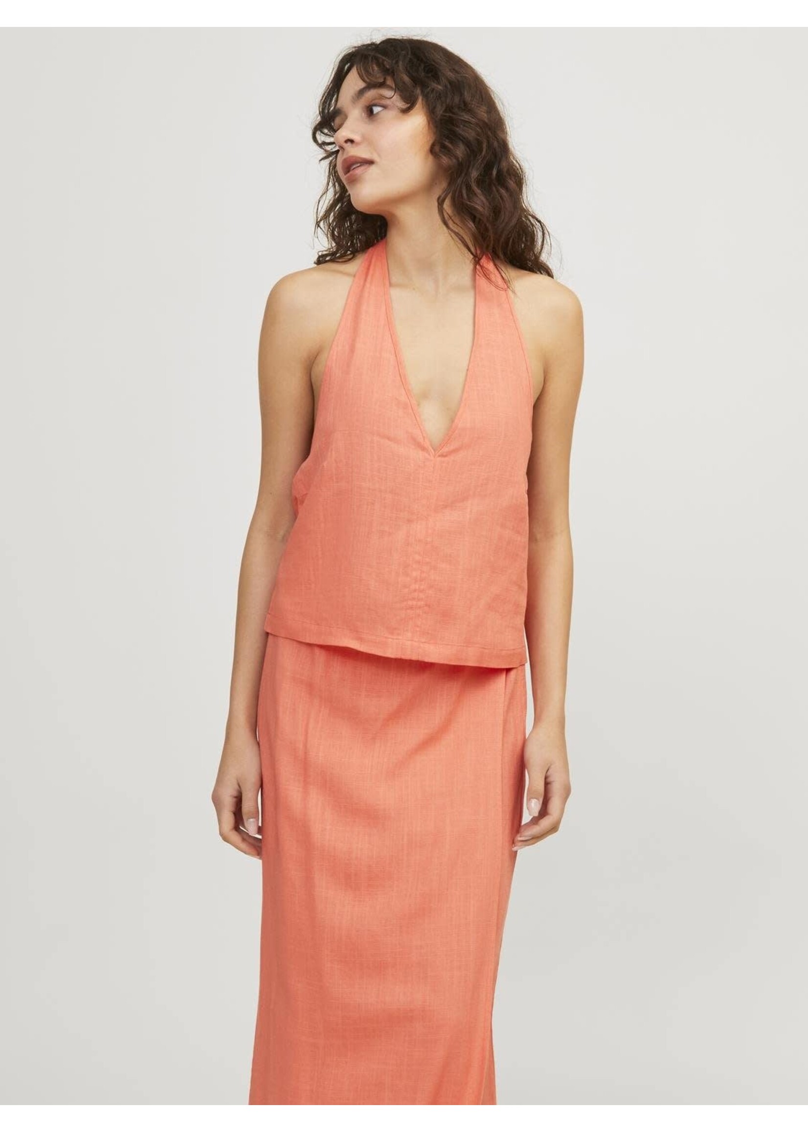 JJXX JXOCEAN LINEN BLEND HALTERNECK TOP - PEACH ECHO