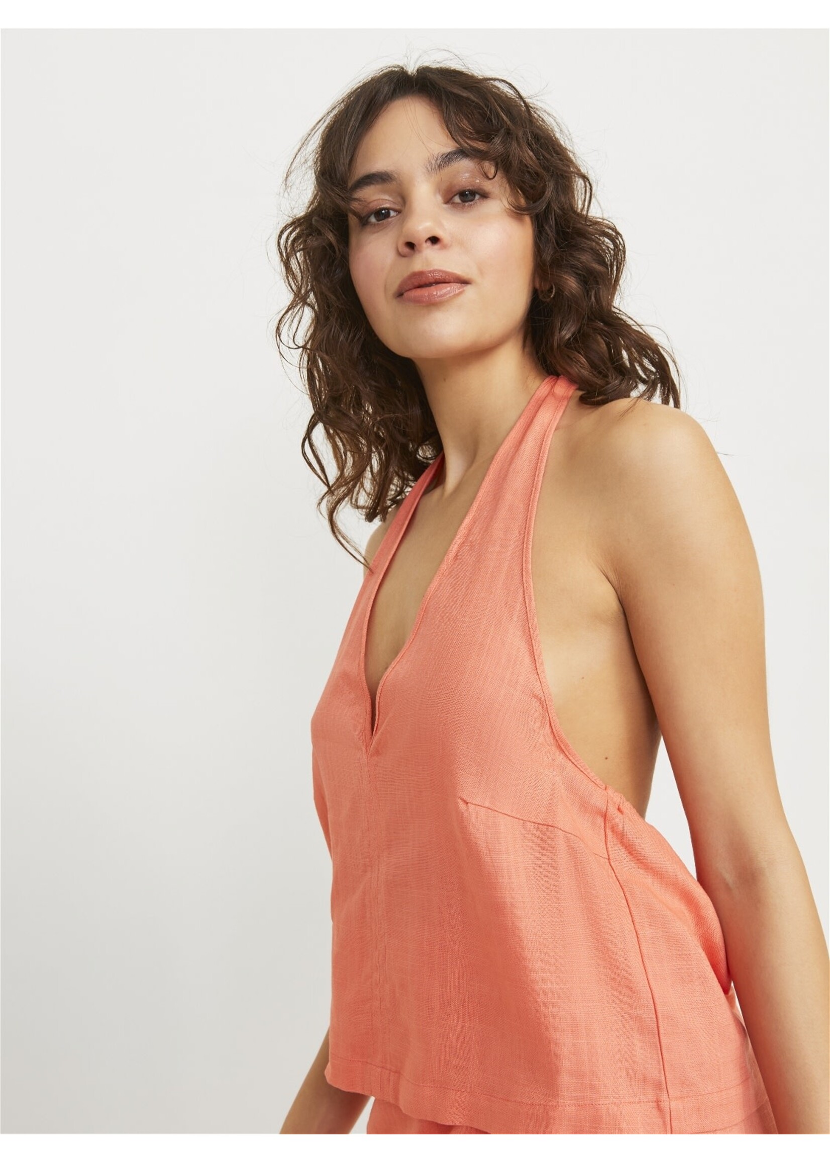 JJXX JXOCEAN LINEN BLEND HALTERNECK TOP - PEACH ECHO