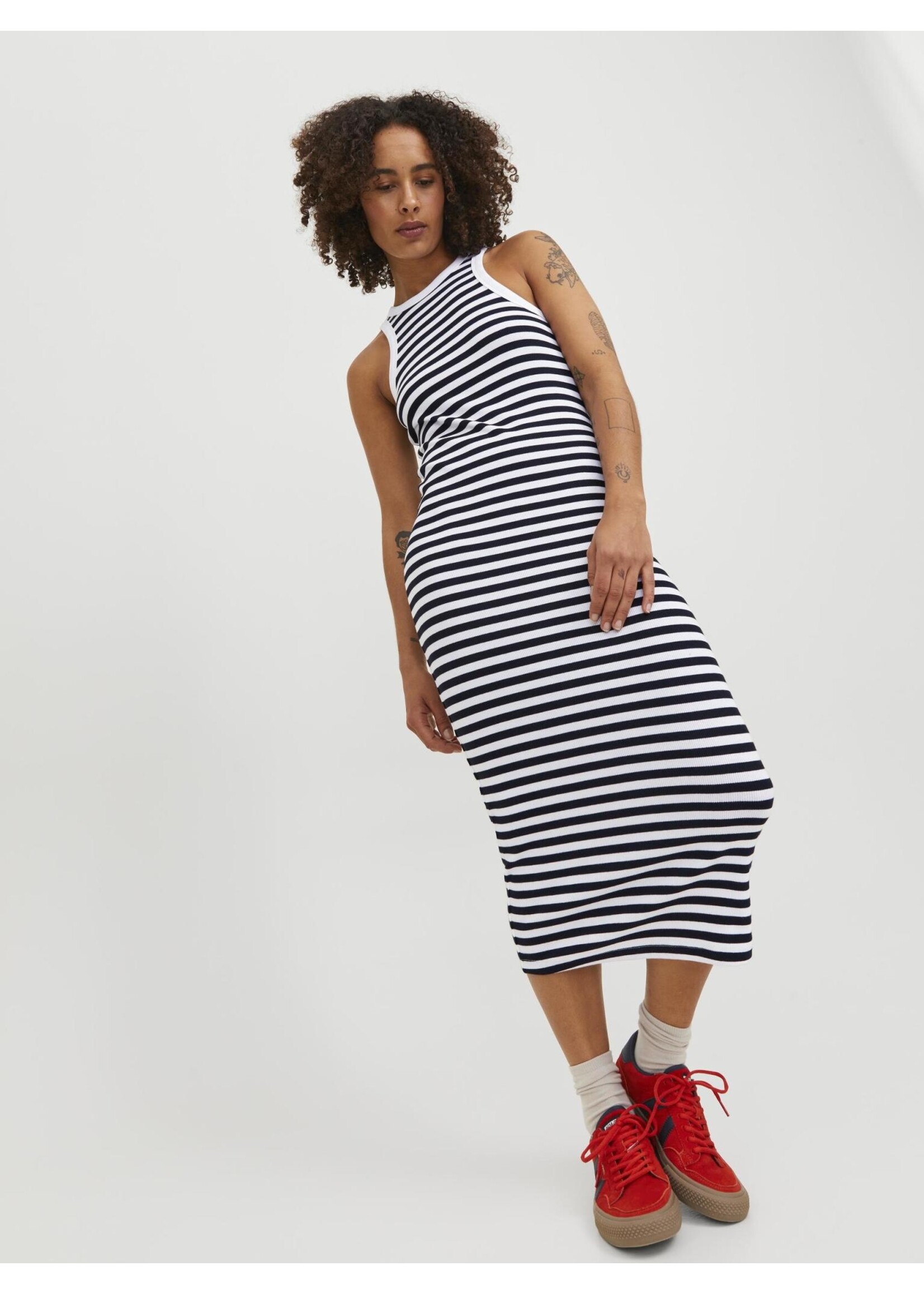 JJXX JXFOREST STRIPE RIB DRESS - BRIGHT WHITE