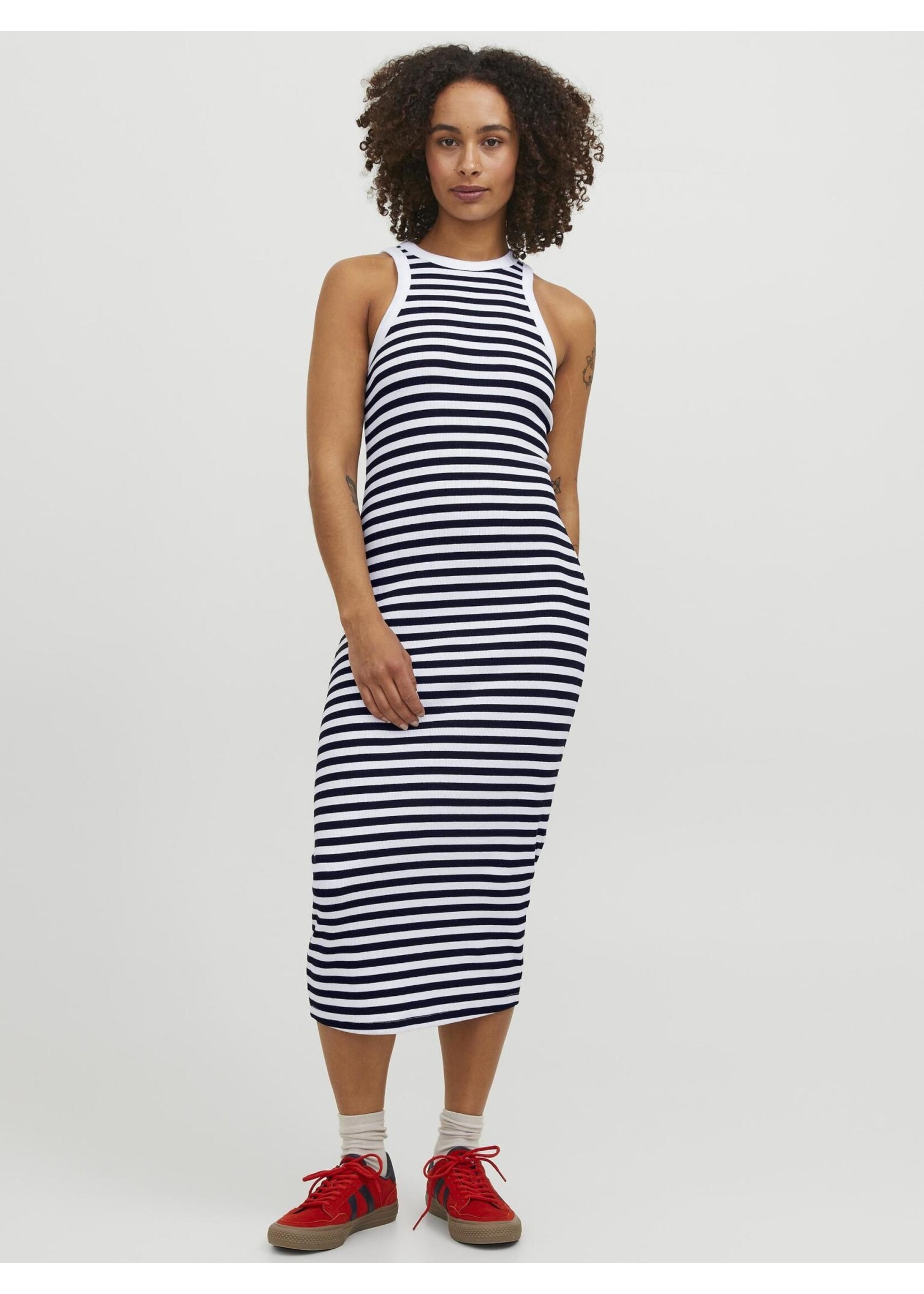JJXX JXFOREST STRIPE RIB DRESS - BRIGHT WHITE