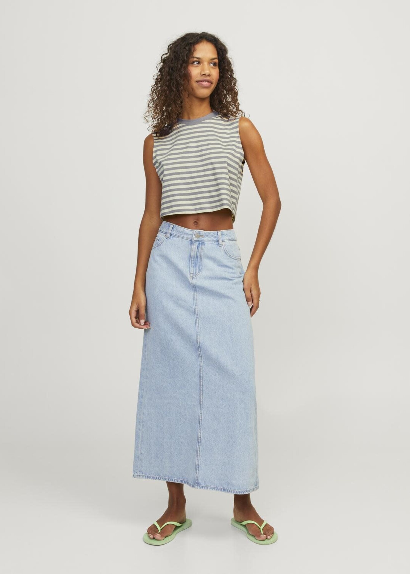 JJXX JXALVIRA CROP STRIPE TEE - TITANIUM