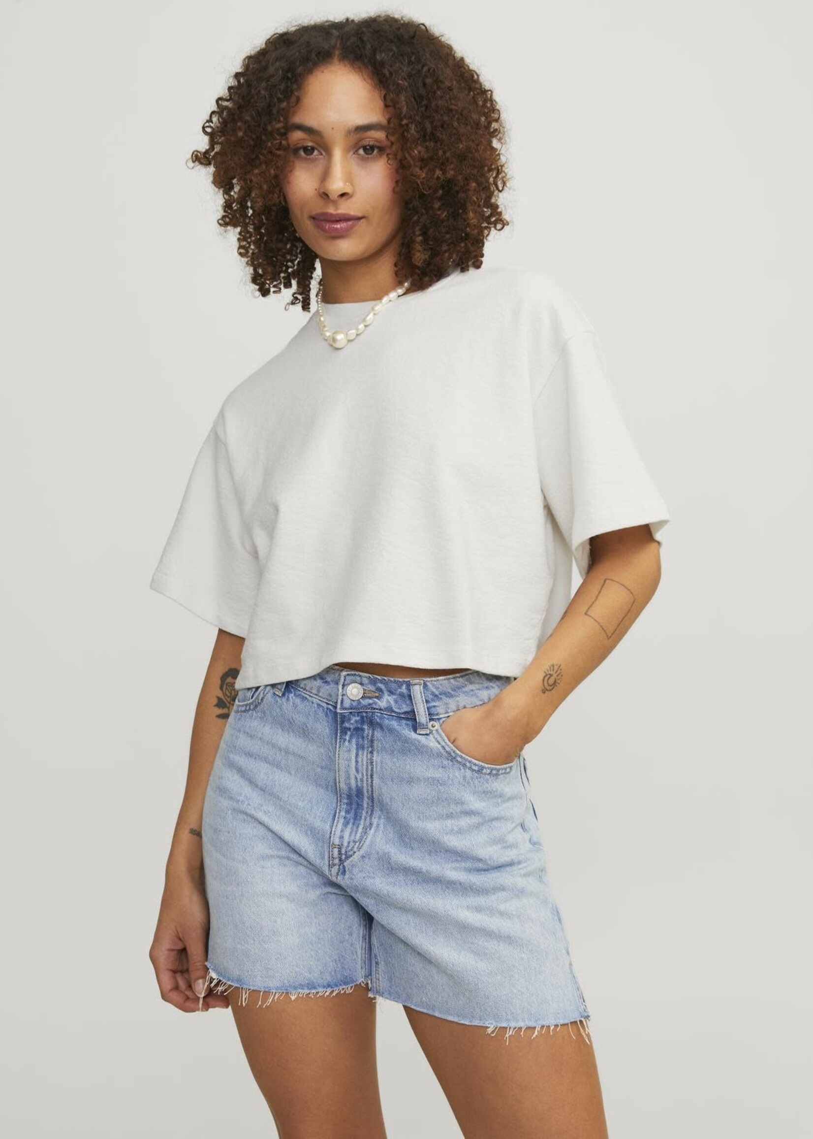 JJXX JXLINIE LOOSE CROP TEE - VANILLA ICE