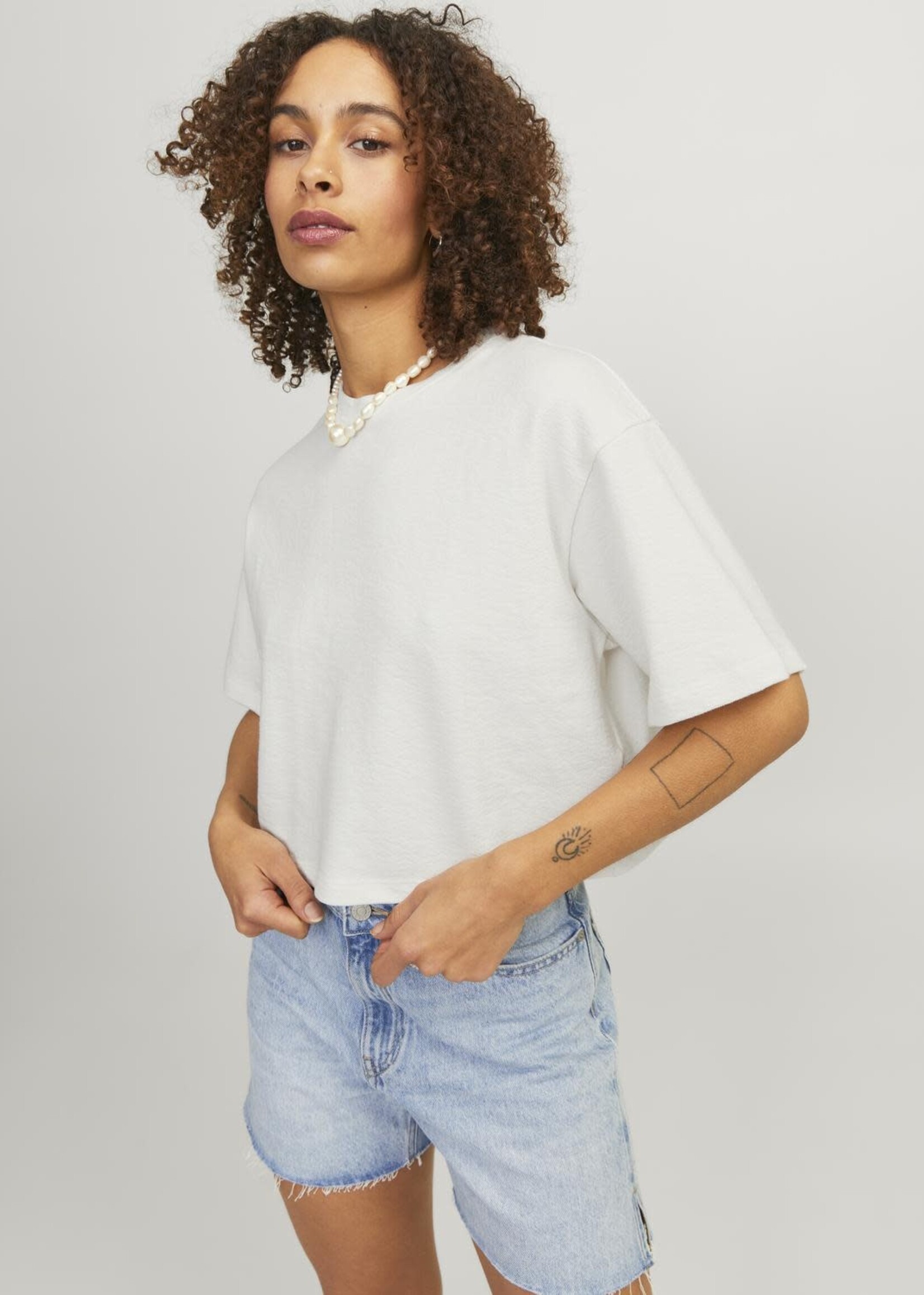 JJXX JXLINIE LOOSE CROP TEE - VANILLA ICE