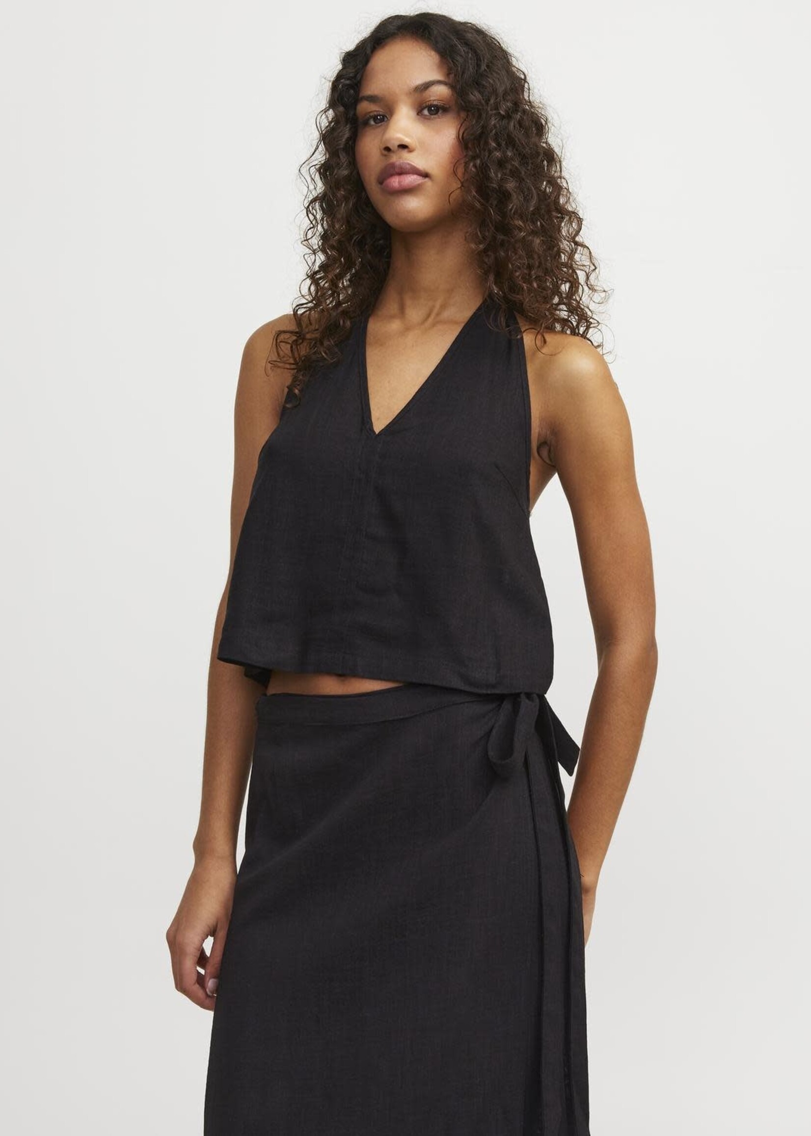 JJXX JXOCEAN LINEN BLEND HALTERNECK TOP - BLACK