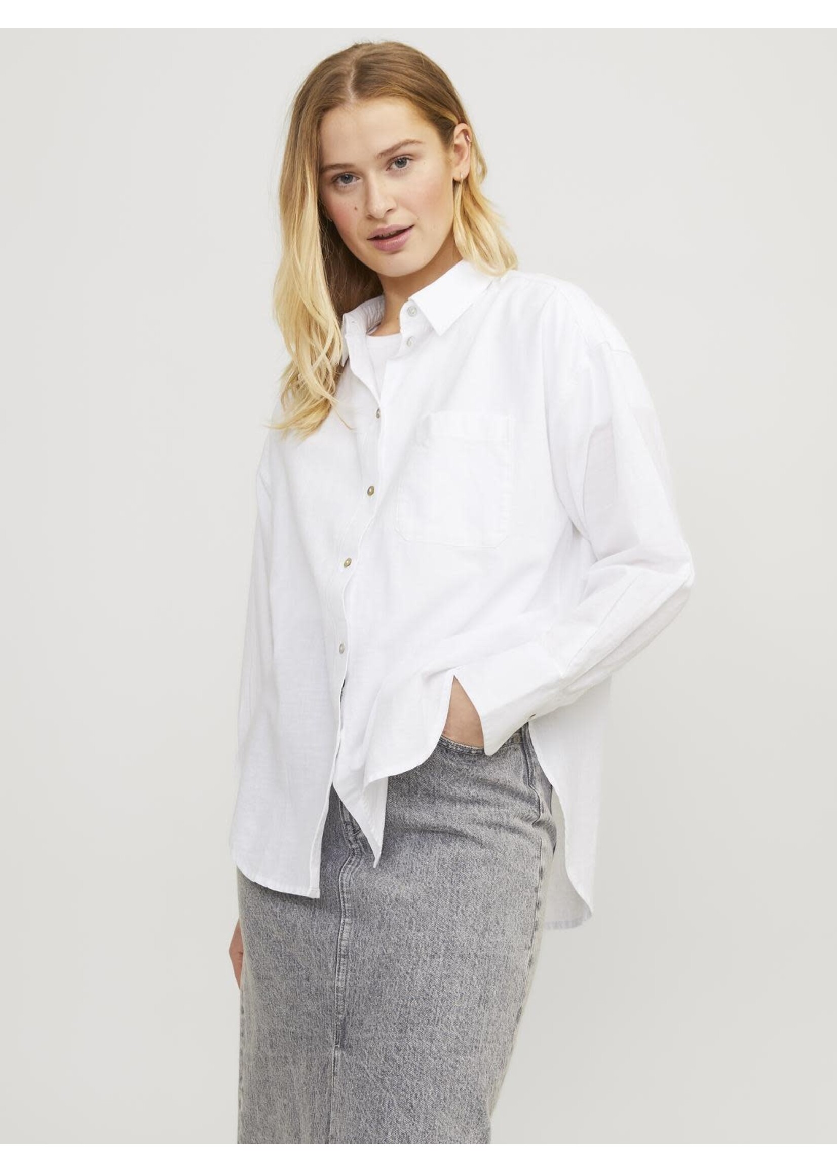 JJXX JXJAMIE RLX LINEN BLEND SHIRT - WHITE
