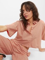 JJXX JXLULU CROPPED LINEN BLEND SHIRT - PEACH ECHO