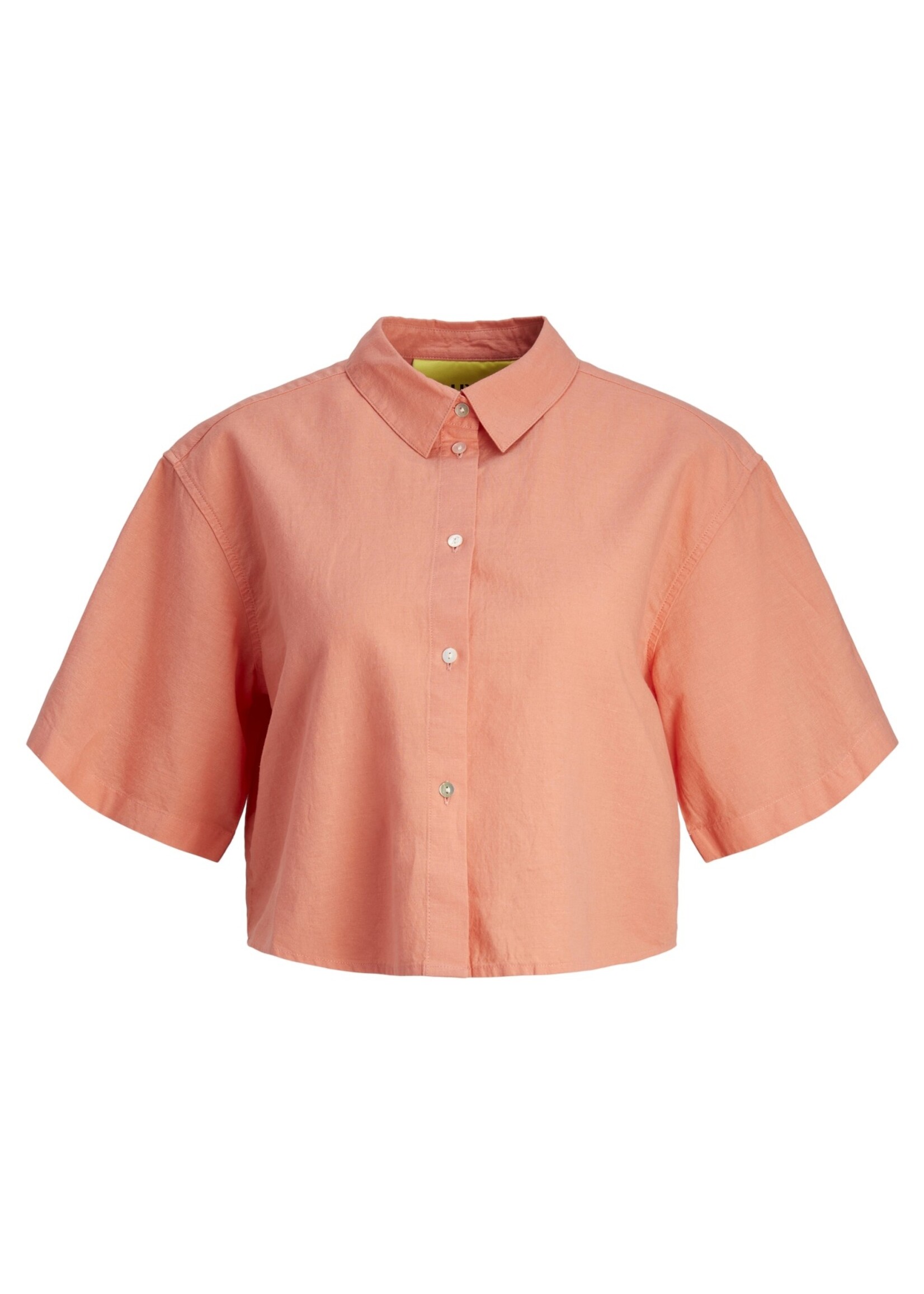 JJXX JXLULU CROPPED LINEN BLEND SHIRT - PEACH ECHO