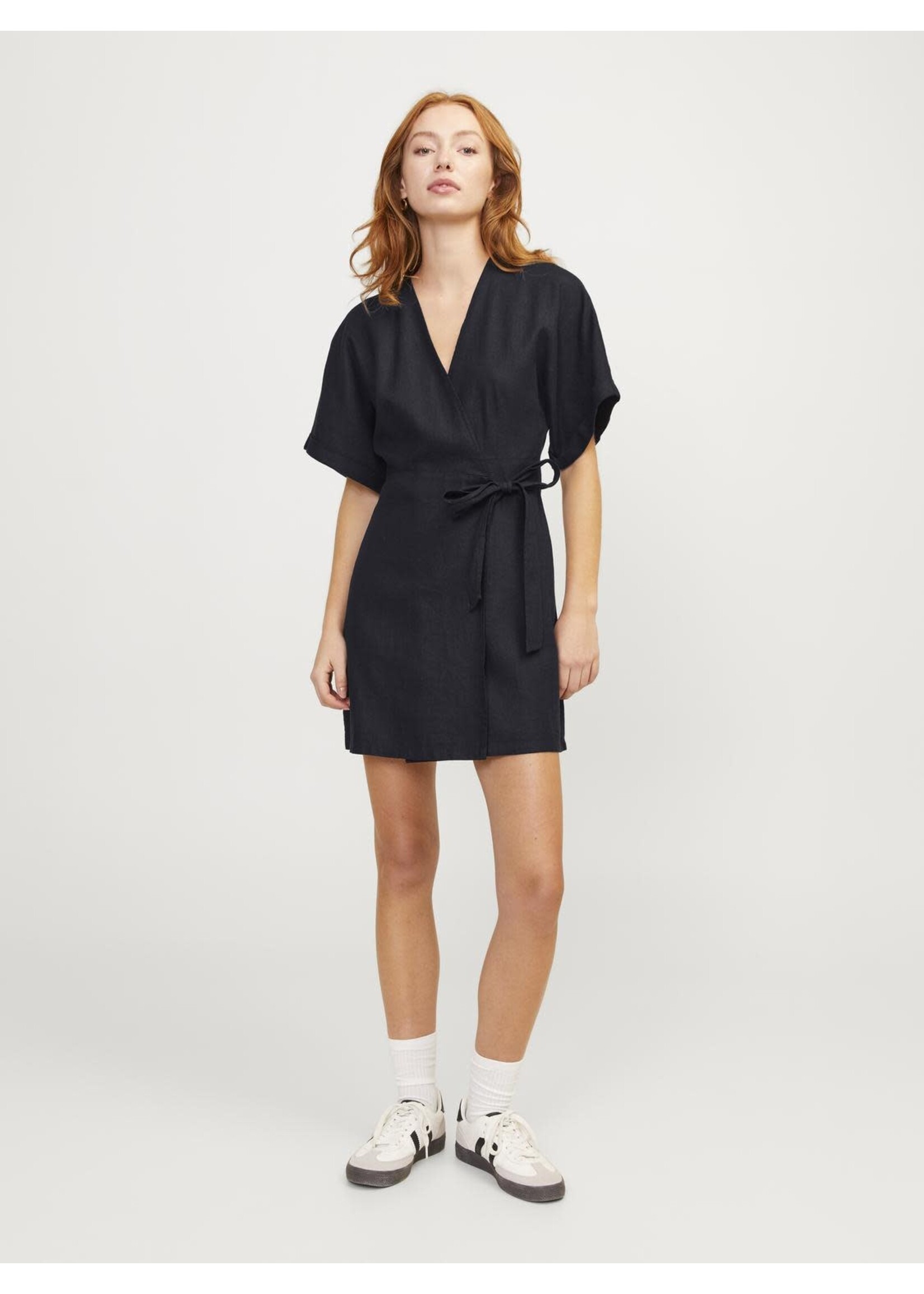 JJXX JXRAYA LINEN BLEND WRAP DRESS - BLACK