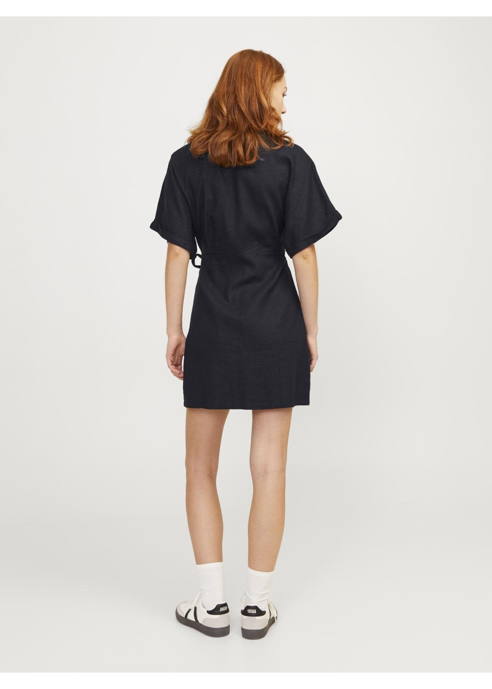 JJXX JXRAYA LINEN BLEND WRAP DRESS - BLACK