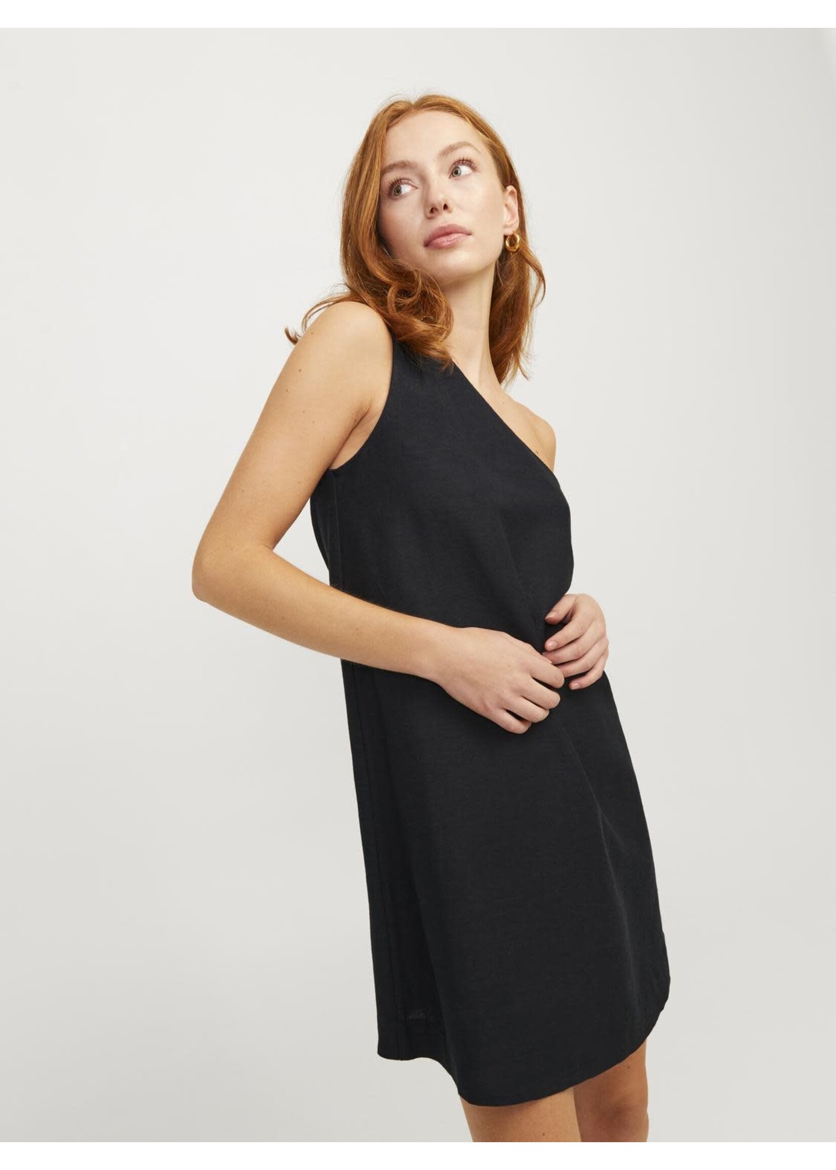 JXANNIKA ONE SHOULDER LINEN BLE DRESS - CAVIAR