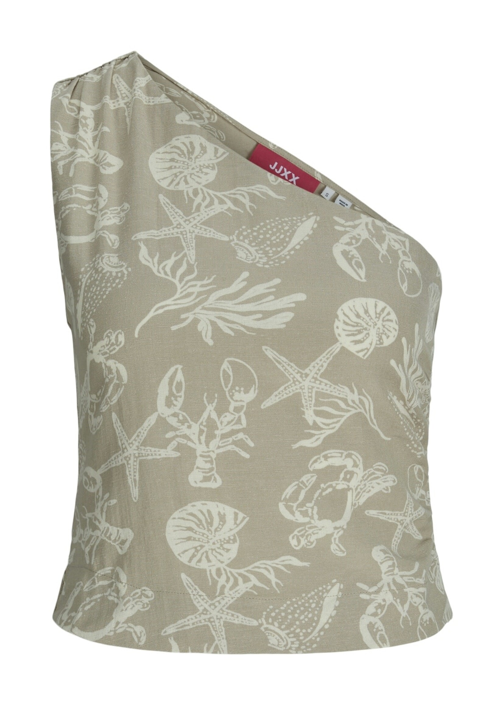 JXANNIKA ONE SHOULDER LINEN BLEND TOP - FEATHER GRAY