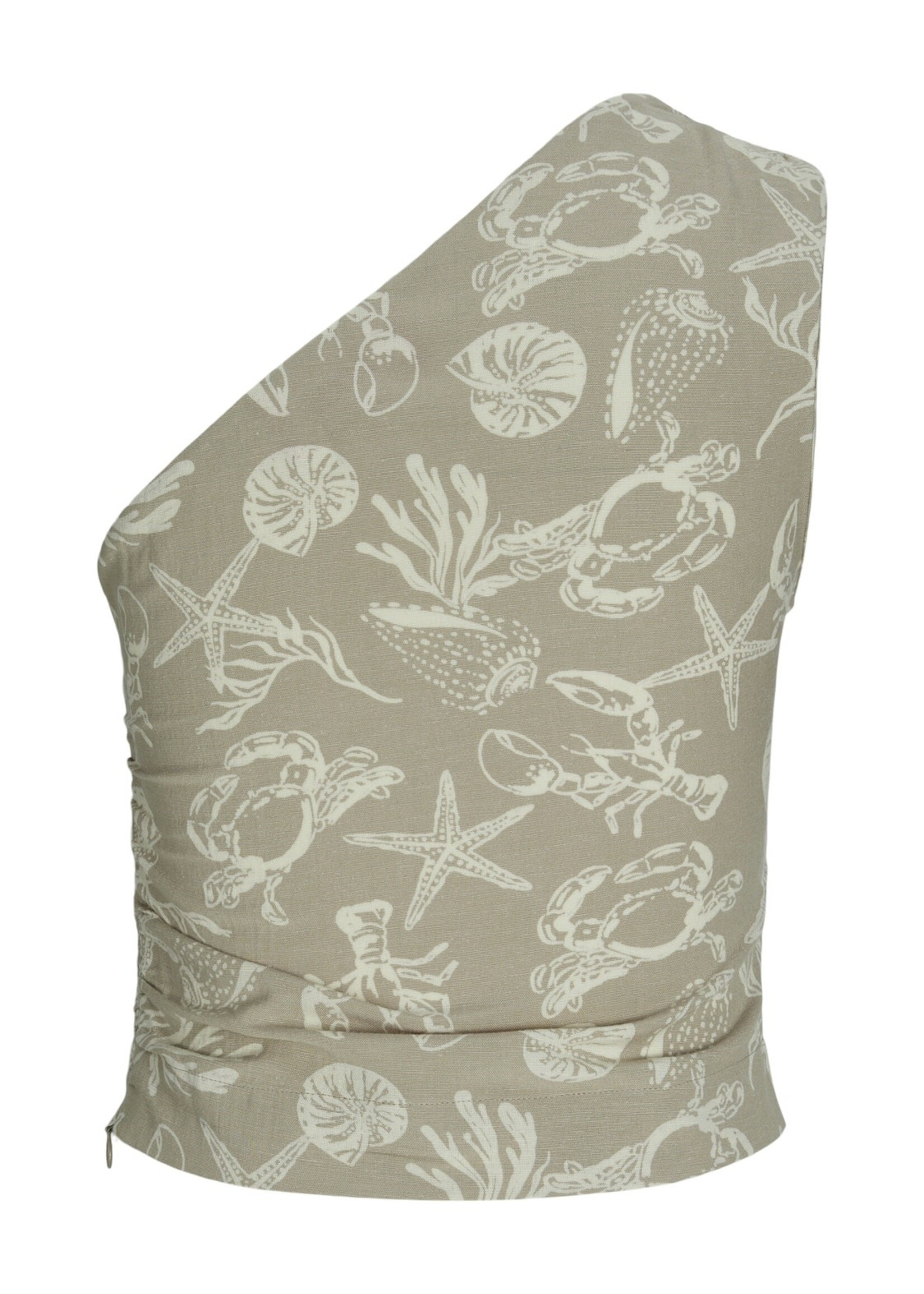 JXANNIKA ONE SHOULDER LINEN BLEND TOP - FEATHER GRAY