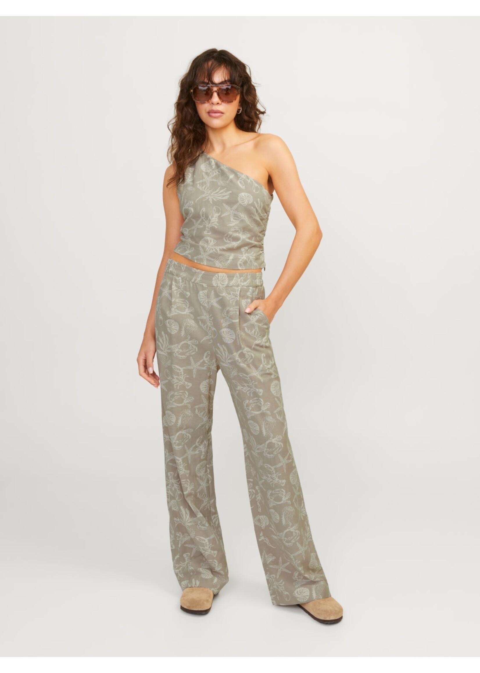 JJXX JXANNIKA ONE SHOULDER LINEN BLEND TOP - FEATHER GRAY