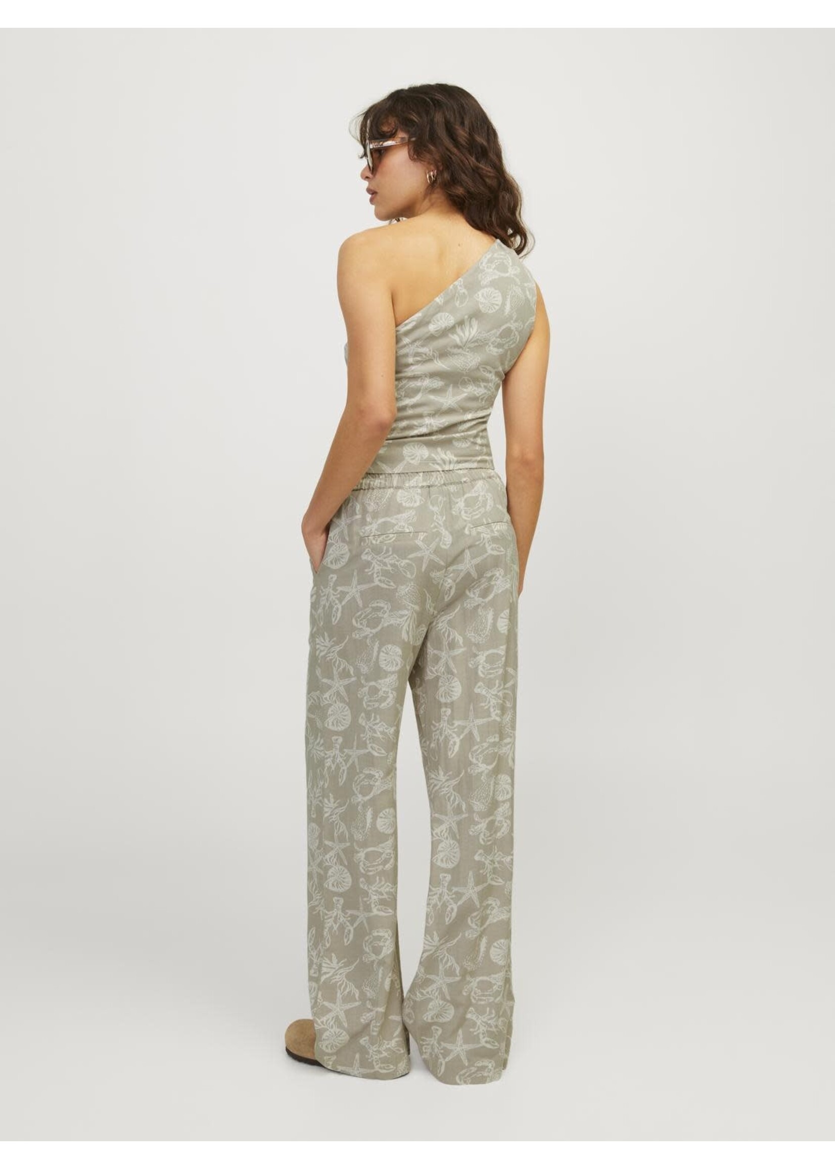 JXANNIKA ONE SHOULDER LINEN BLEND TOP - FEATHER GRAY