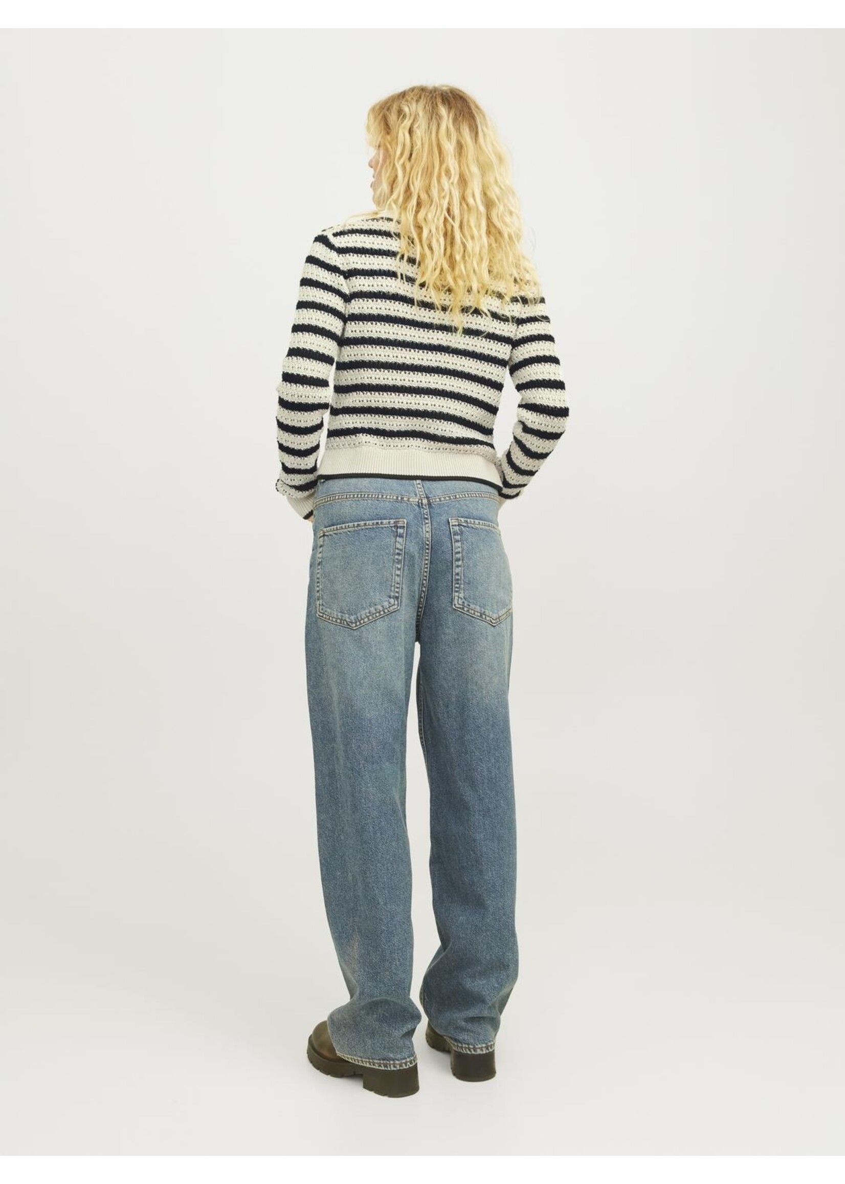 JXADDY STRIPE POLO NECK KNIT - BONE WHITE