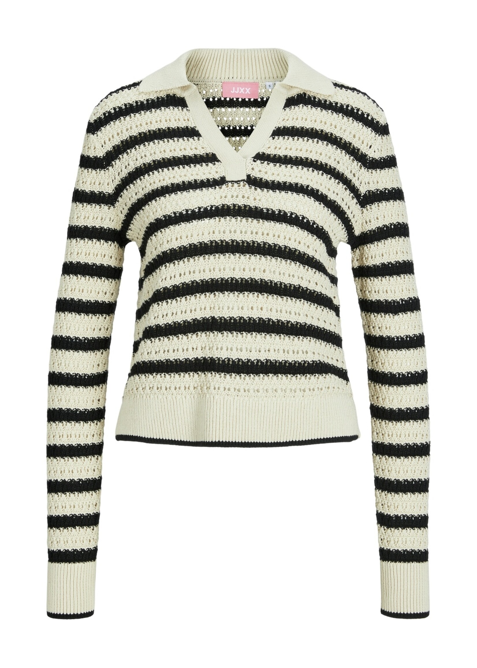 JXADDY STRIPE POLO NECK KNIT - BONE WHITE