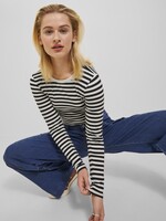JJXX JXCELINE GIGI LS SOLID STRIPE TEE - BL&WH