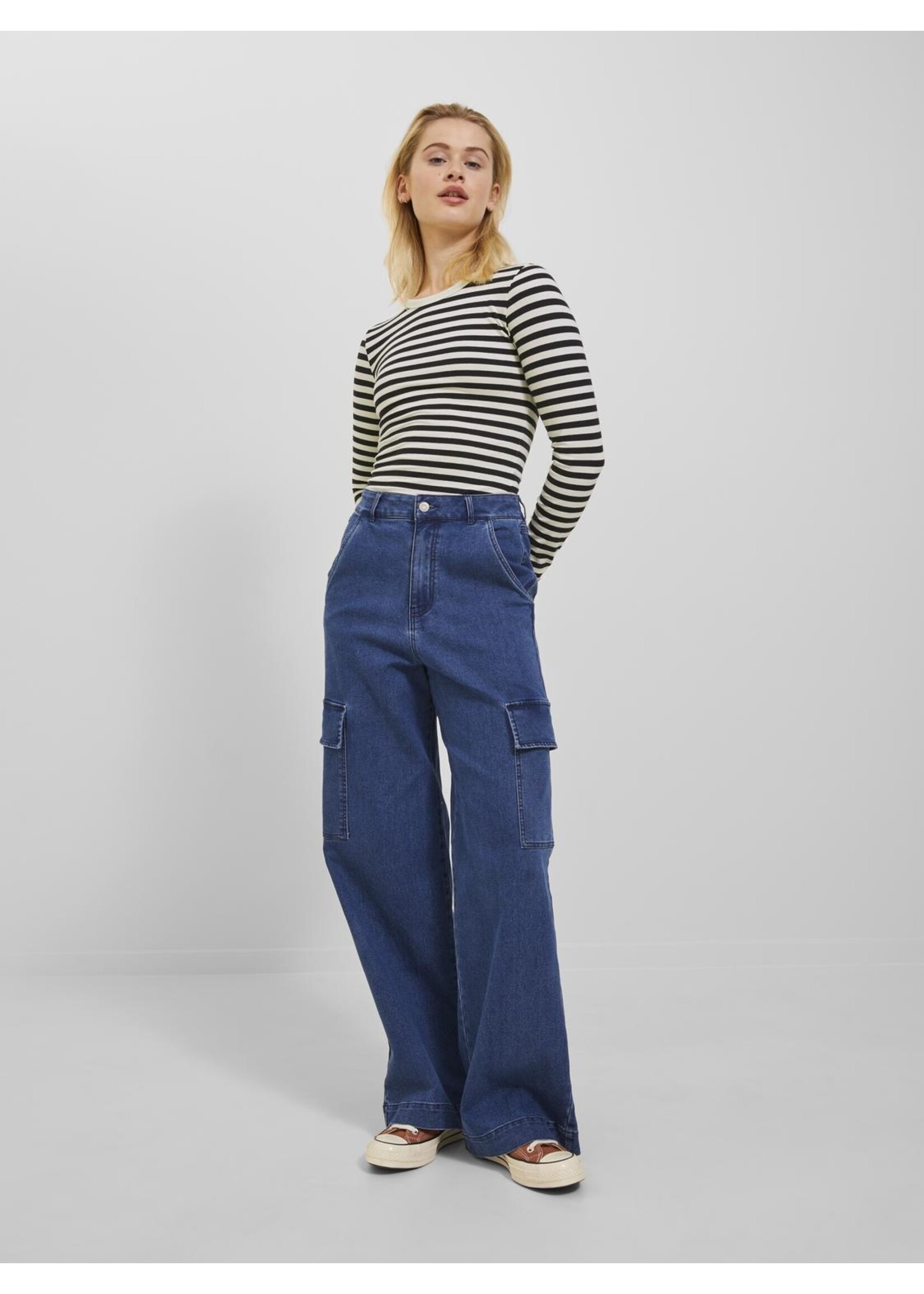 JJXX JXCELINE GIGI LS SOLID STRIPE TEE - BL&WH