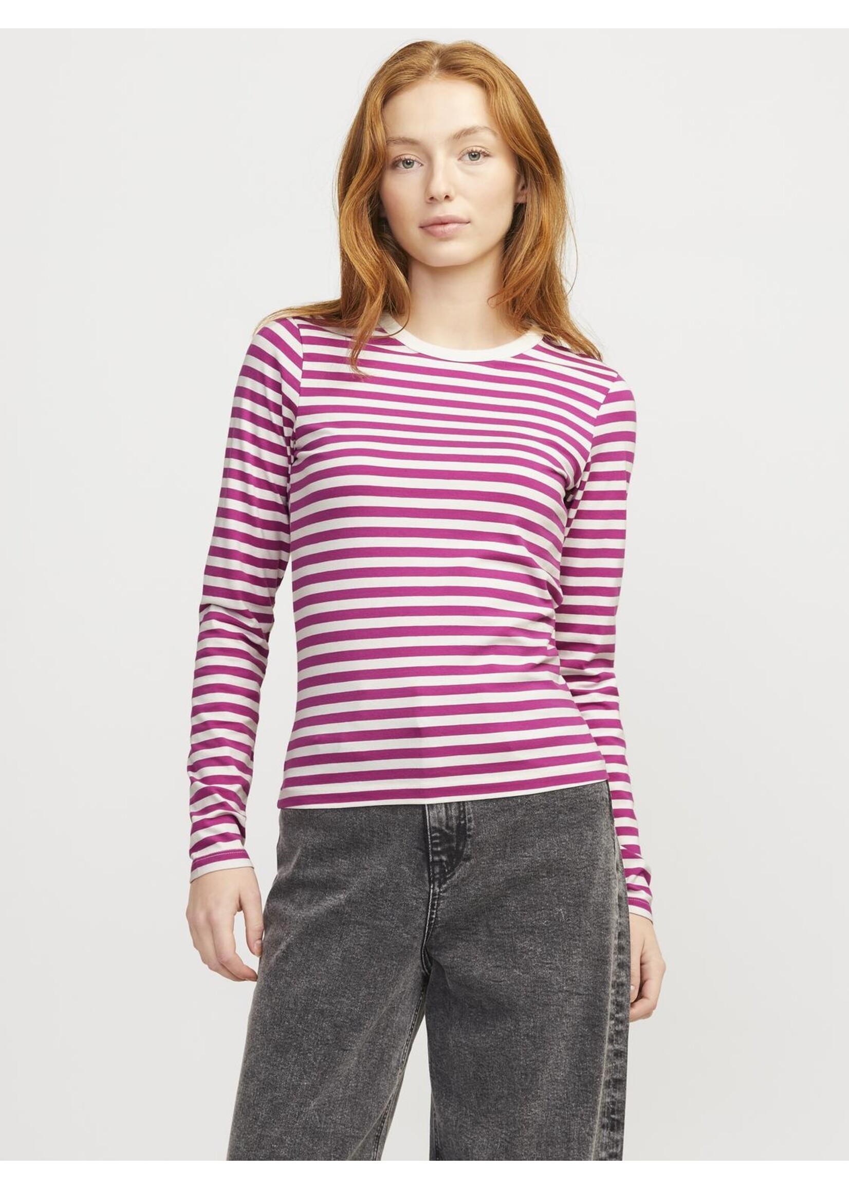 JJXX JXCELINE GIGI LS SOLID STRIPE TEE - FUCHSIA RED
