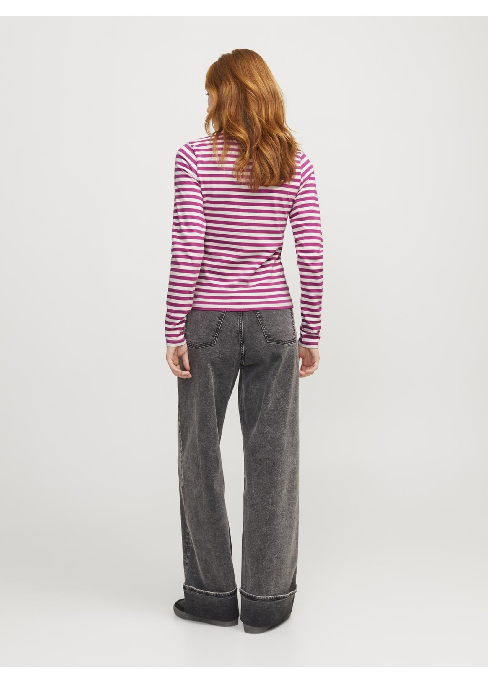 JJXX JXCELINE GIGI LS SOLID STRIPE TEE - FUCHSIA RED
