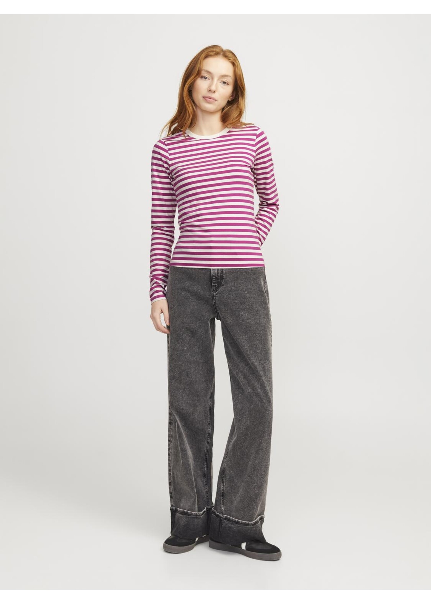 JJXX JXCELINE GIGI LS SOLID STRIPE TEE - FUCHSIA RED