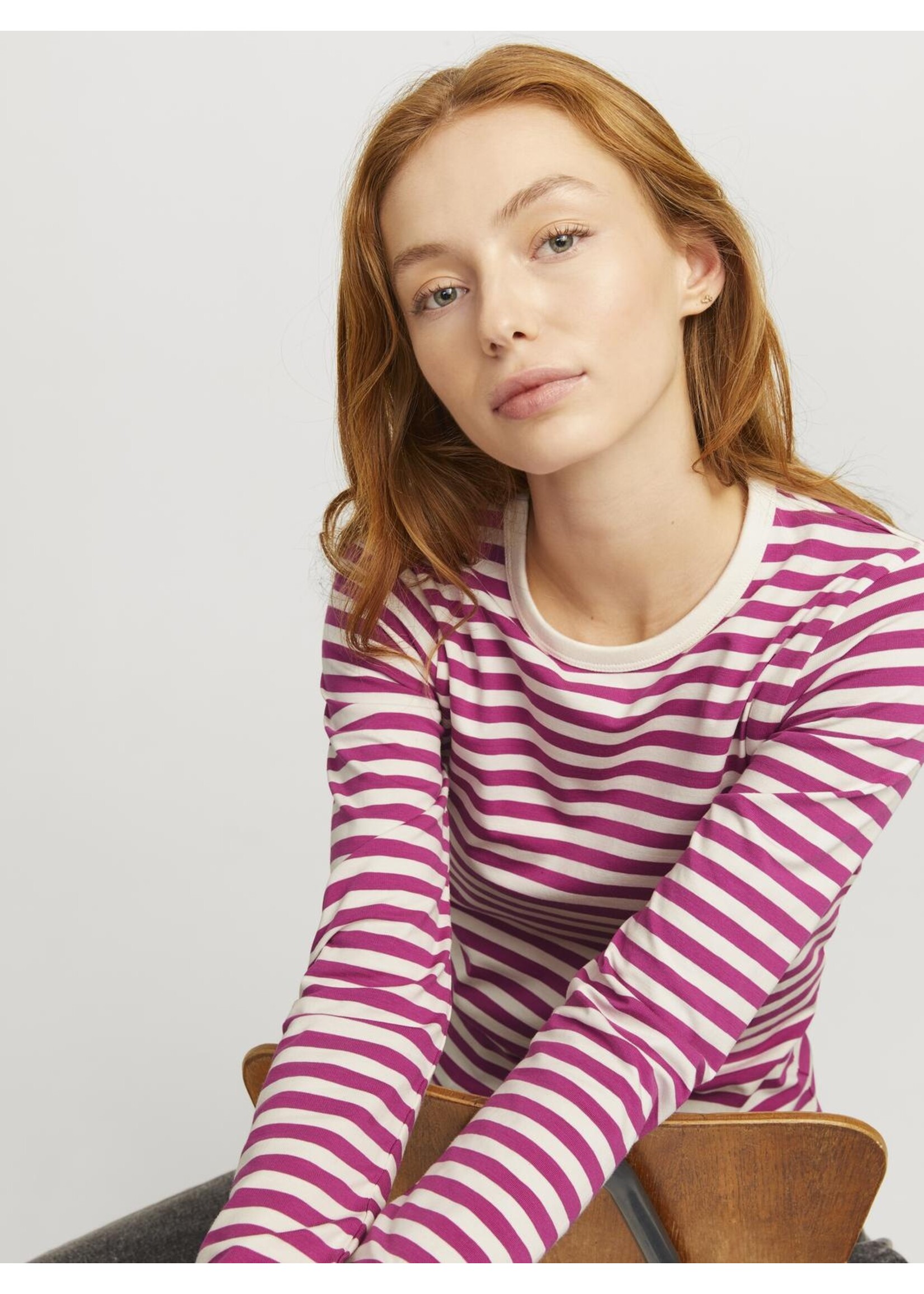 JJXX JXCELINE GIGI LS SOLID STRIPE TEE - FUCHSIA RED
