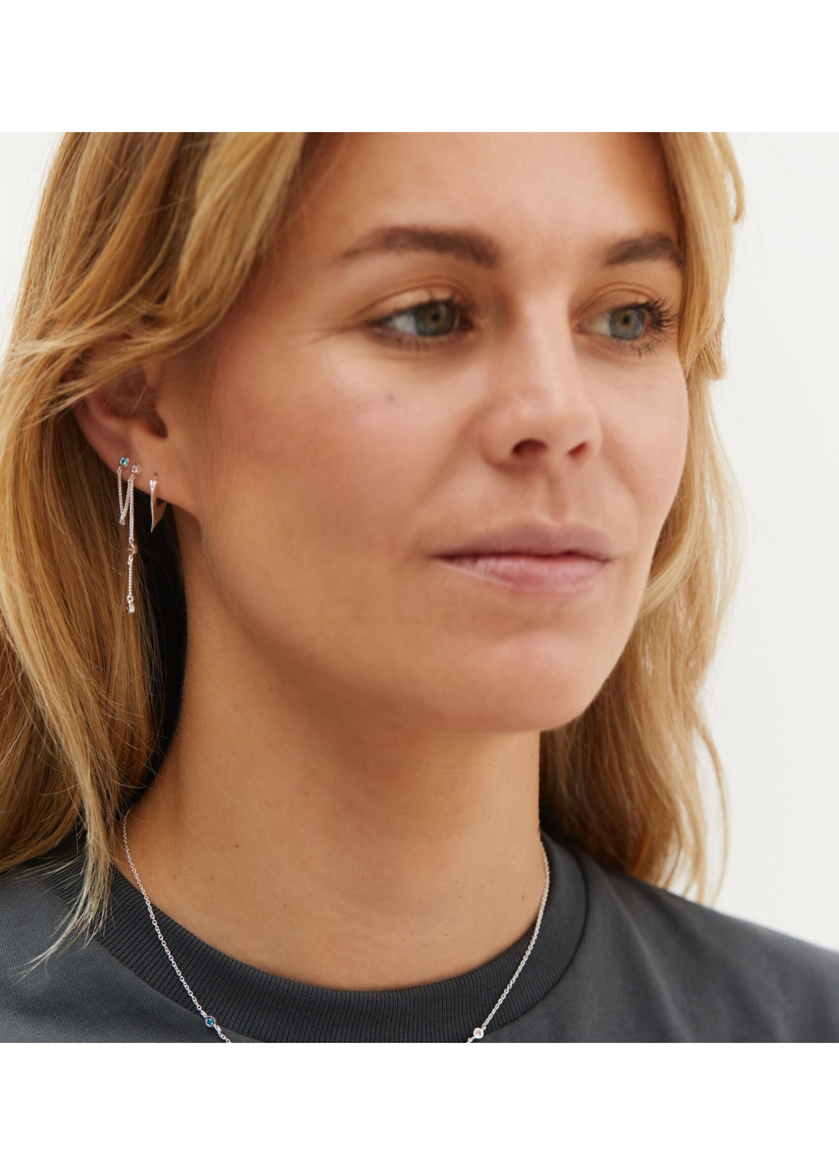 anna+nina Single Duo Confetti Chain Earring - Silver