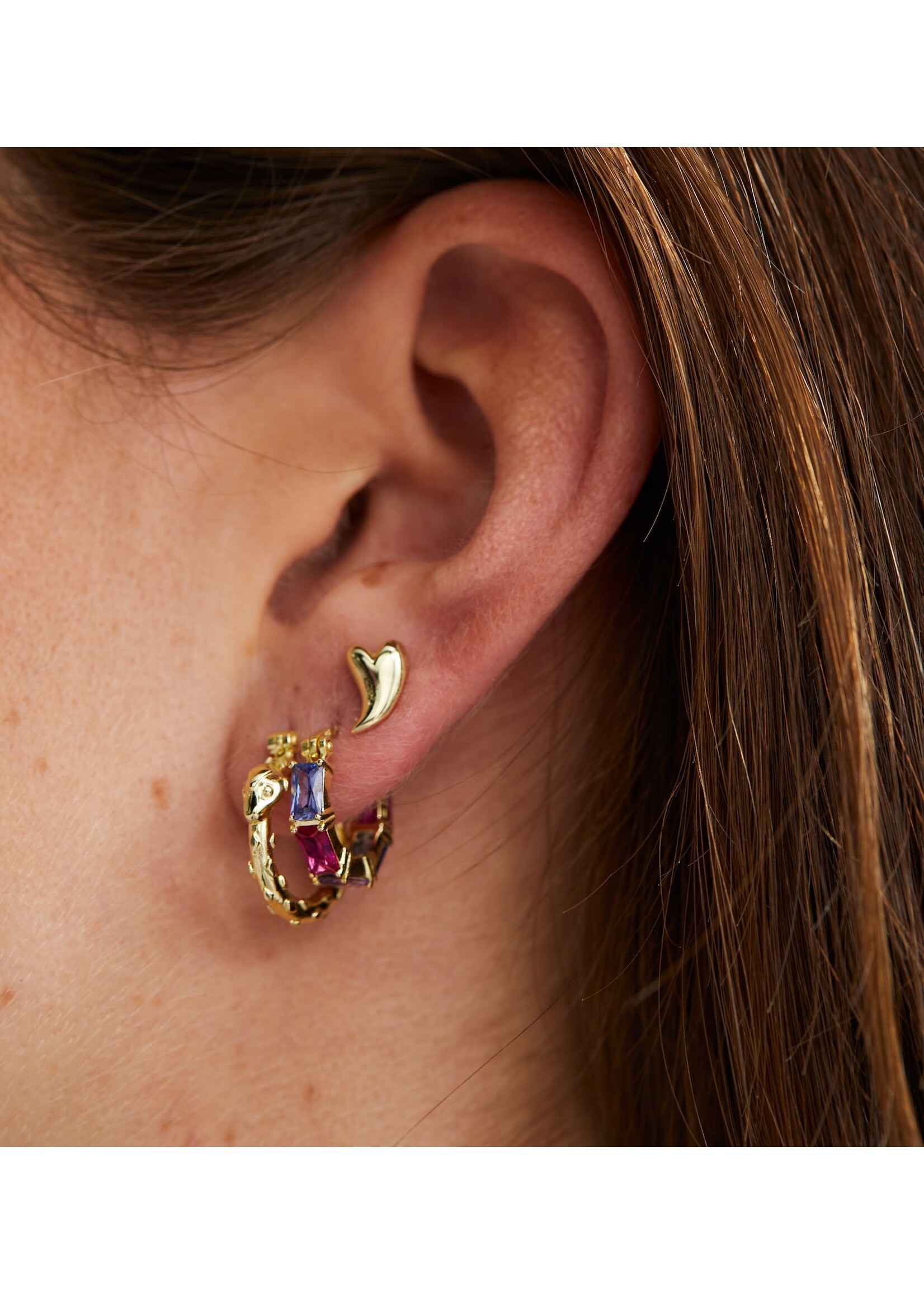 anna+nina Single Groovy Heart Stud Earring - Gold Plated