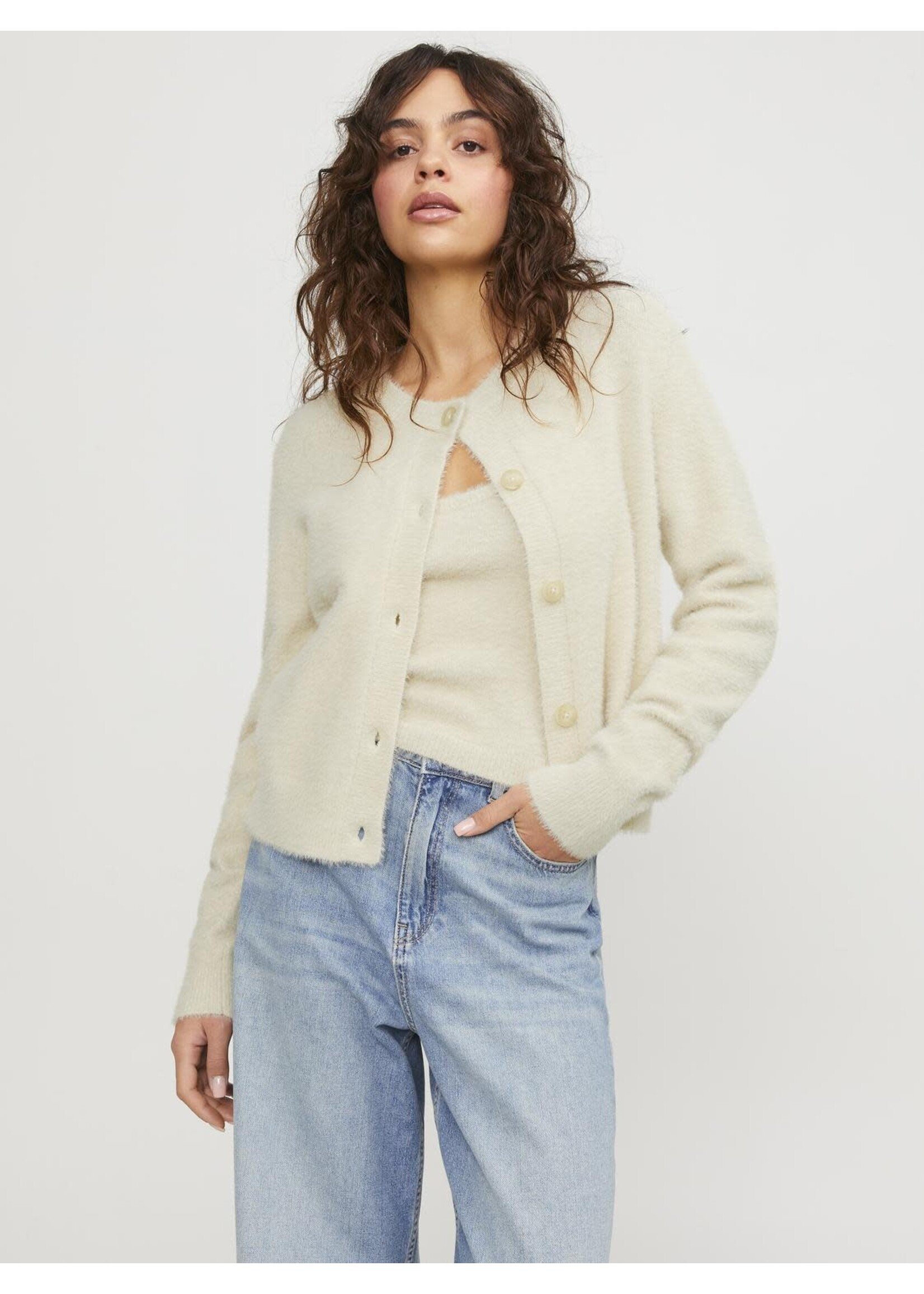 JXOLIVIA CARDIGAN KNIT - FEATHER GRAY