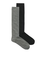 JXLULU KNIE RIB SOCKS 2- PACK - BLACK X MEDIUM GREY MELANGE