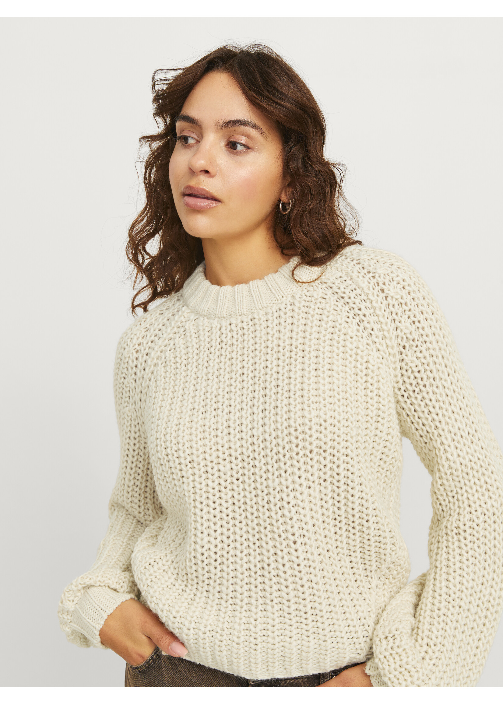 JJXX JXKELLY CHUNKY CREW NECK KNIT - BONE WHITE