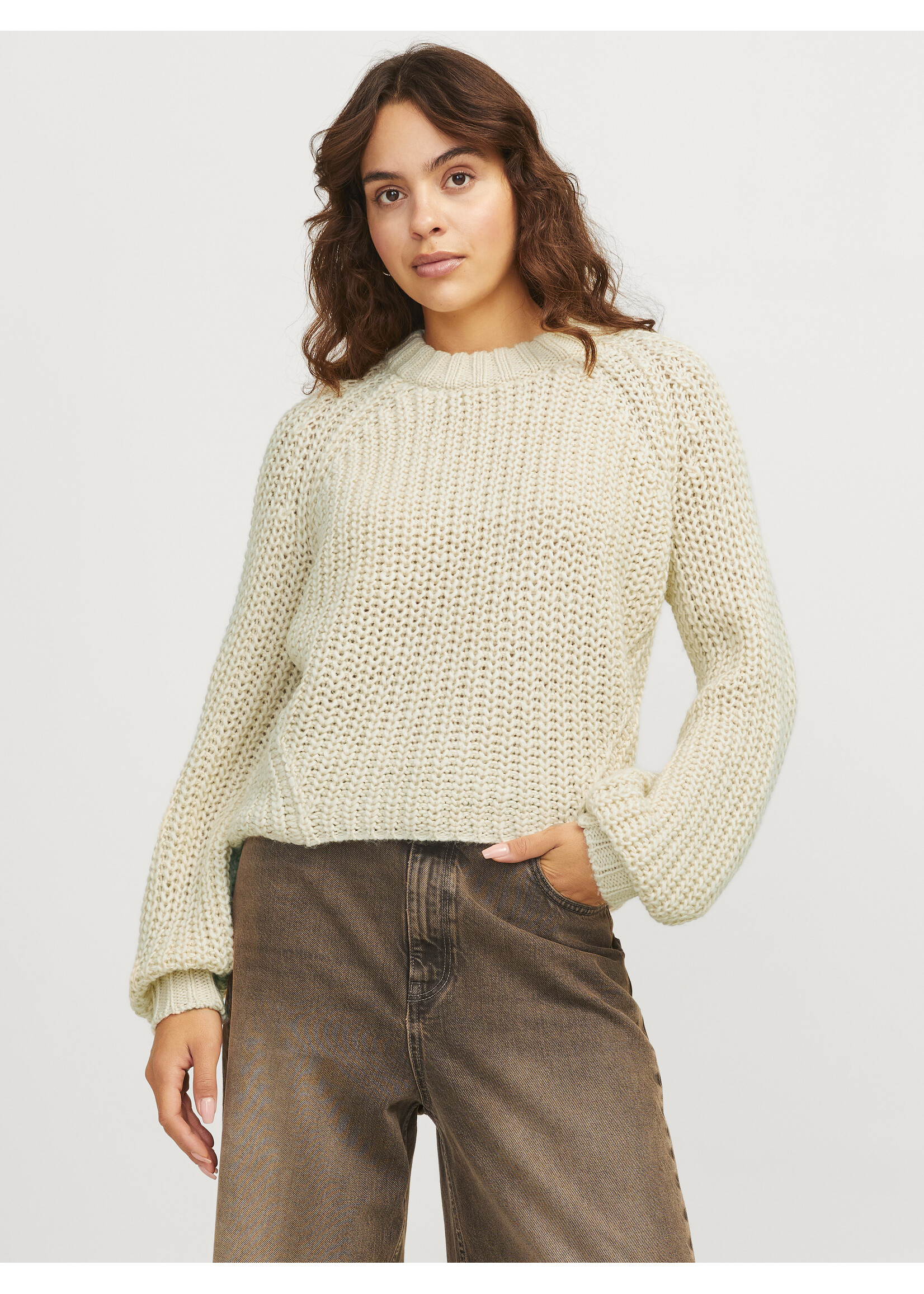 JJXX JXKELLY CHUNKY CREW NECK KNIT - BONE WHITE
