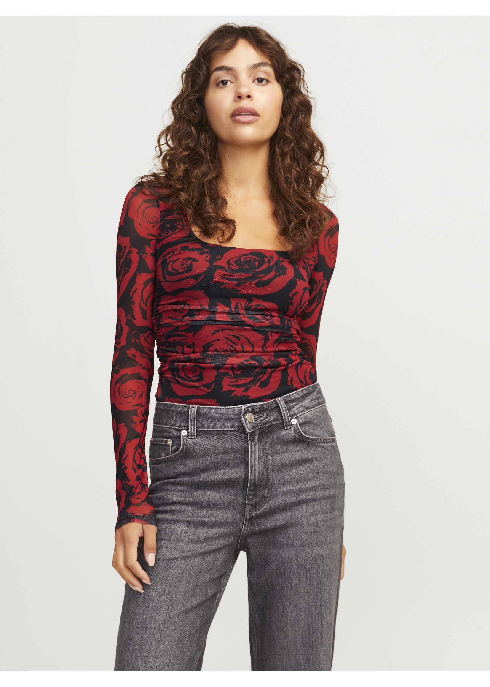 JJXX JXROSA MESH LS  TOP - FIERY RED