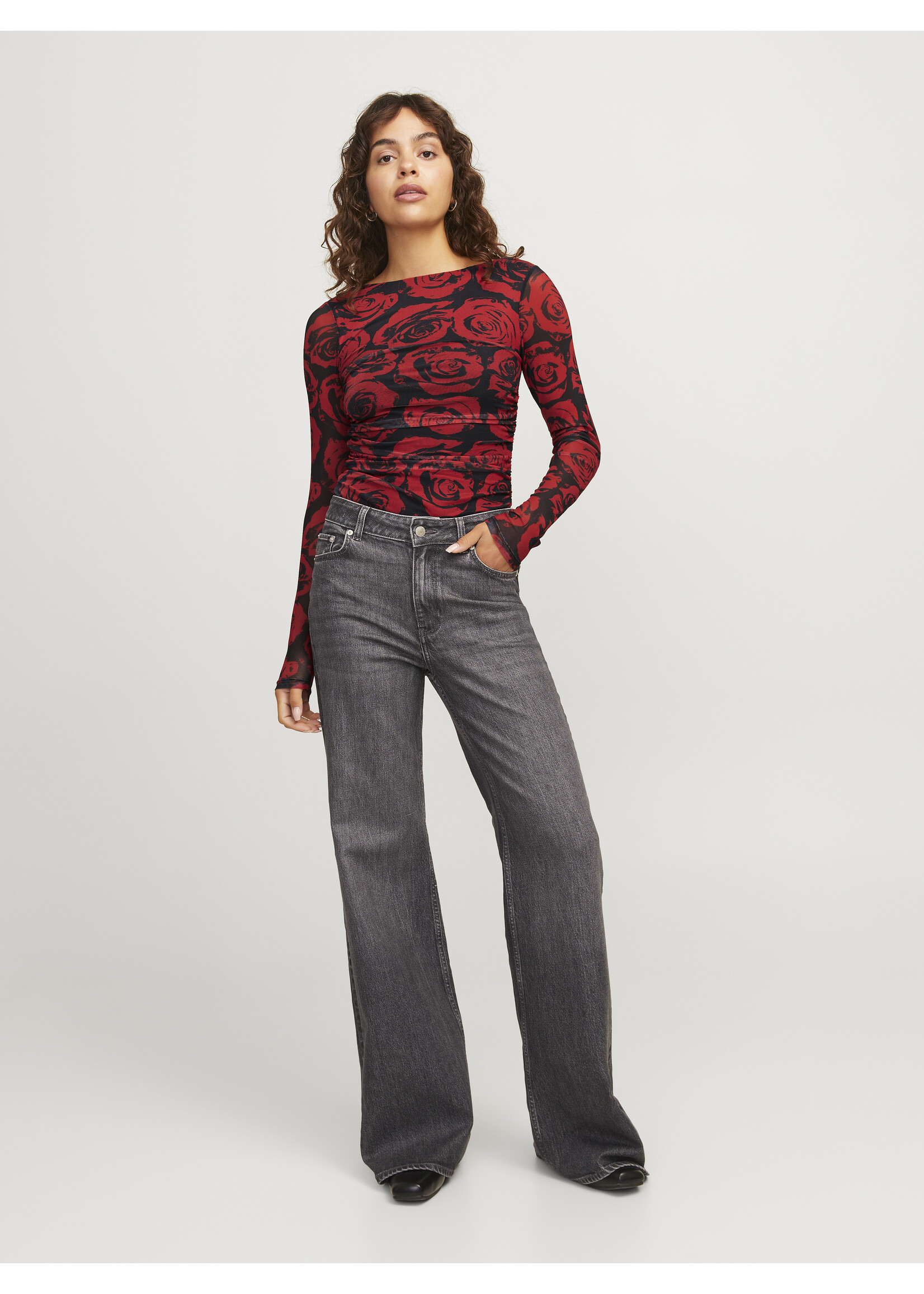 JJXX JXROSA MESH LS  TOP - FIERY RED
