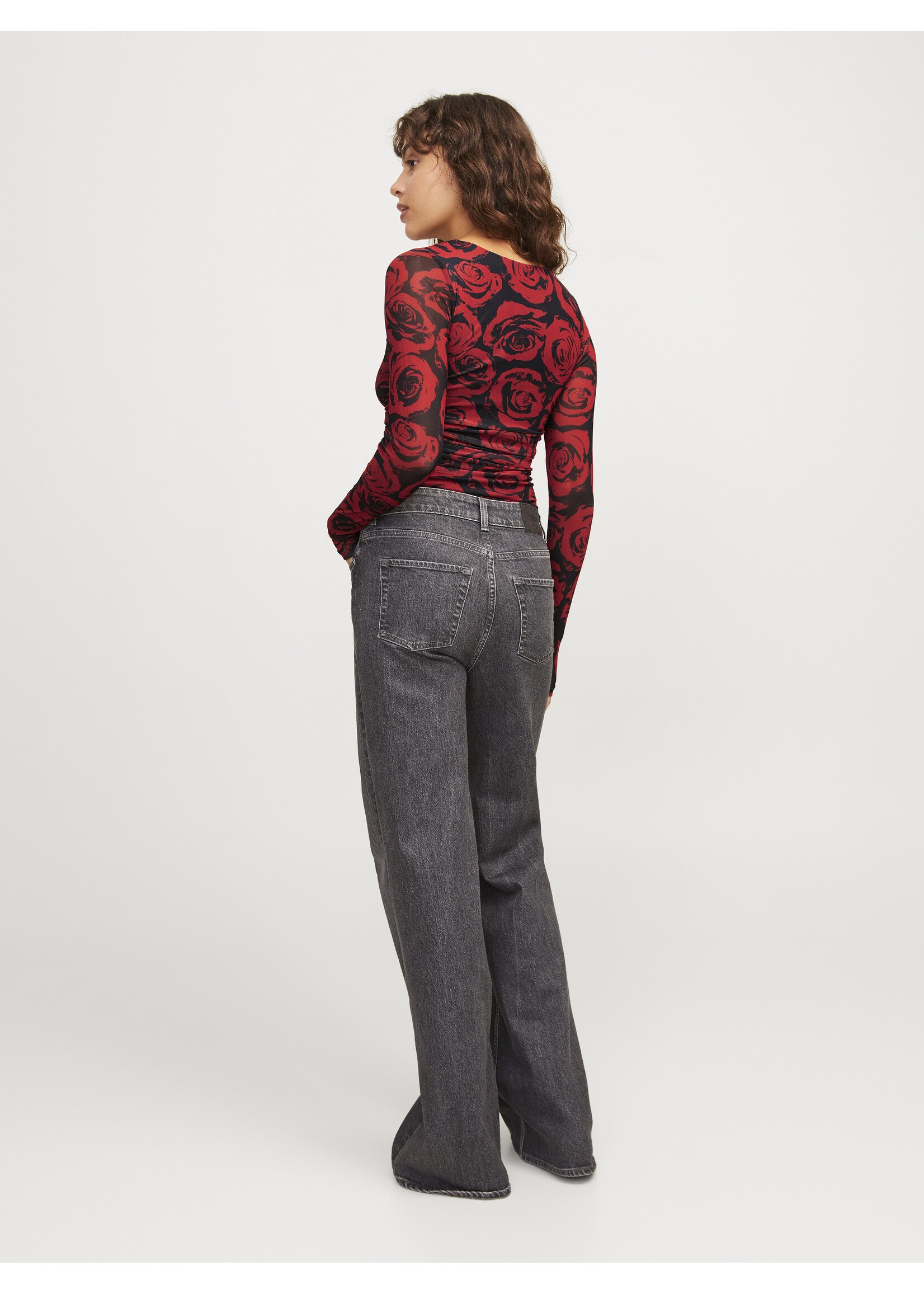 JXROSA MESH LS  TOP - FIERY RED