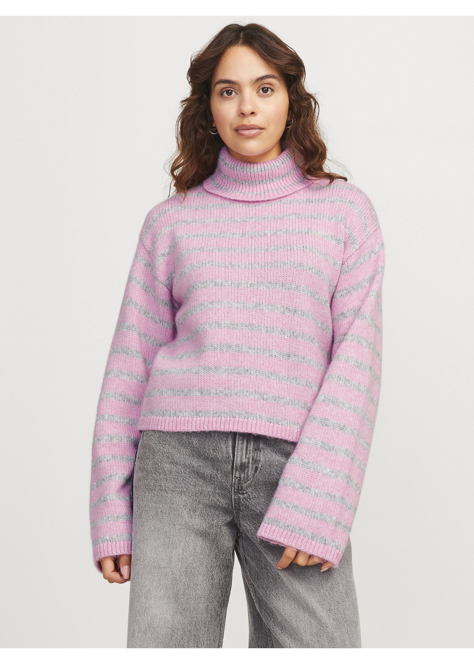 JJXX JXROSANNA ROLL NECK KNIT - GREY/PNK