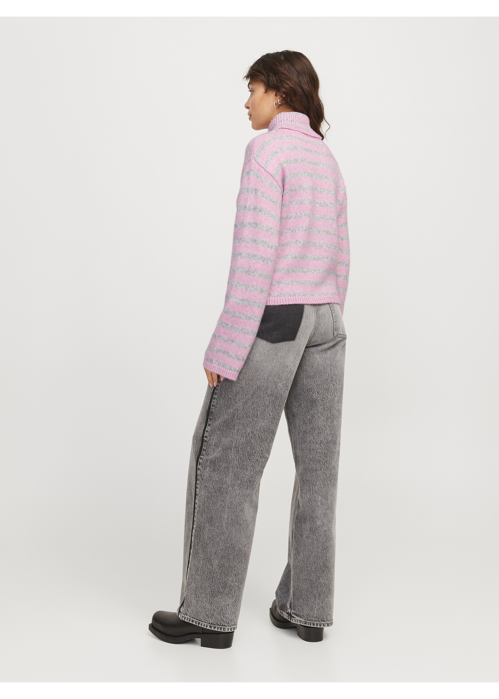 JJXX JXROSANNA ROLL NECK KNIT - GREY/PNK